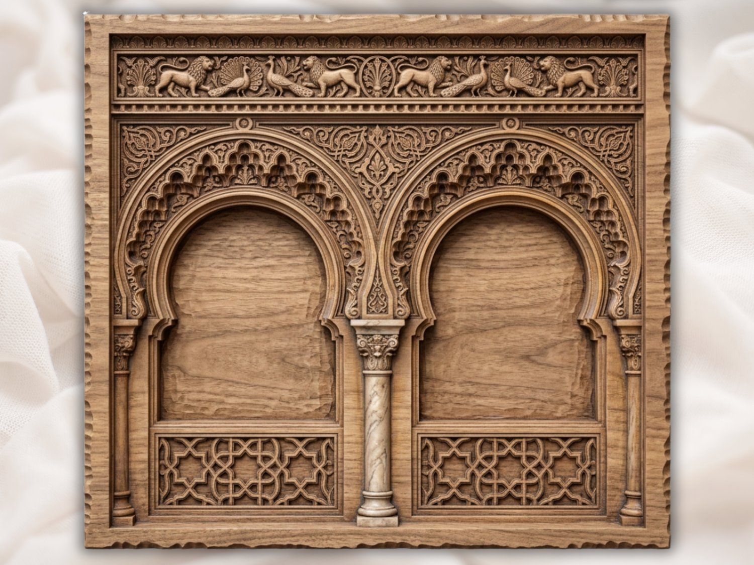 Moorish Alhambra Double Arch Lions and Peacocks CNC Relief STL bas-relief STL — view 2