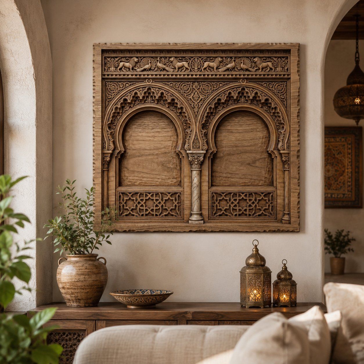 Moorish Alhambra Double Arch Lions and Peacocks CNC Relief STL bas-relief STL — view 6