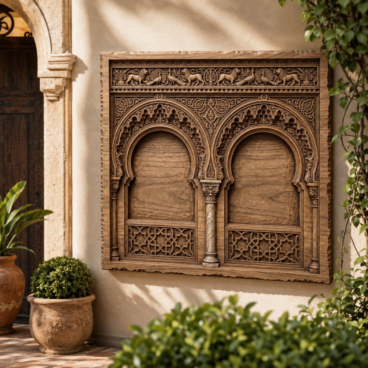 Moorish Alhambra Double Arch Lions and Peacocks CNC Relief STL bas-relief STL — view 8