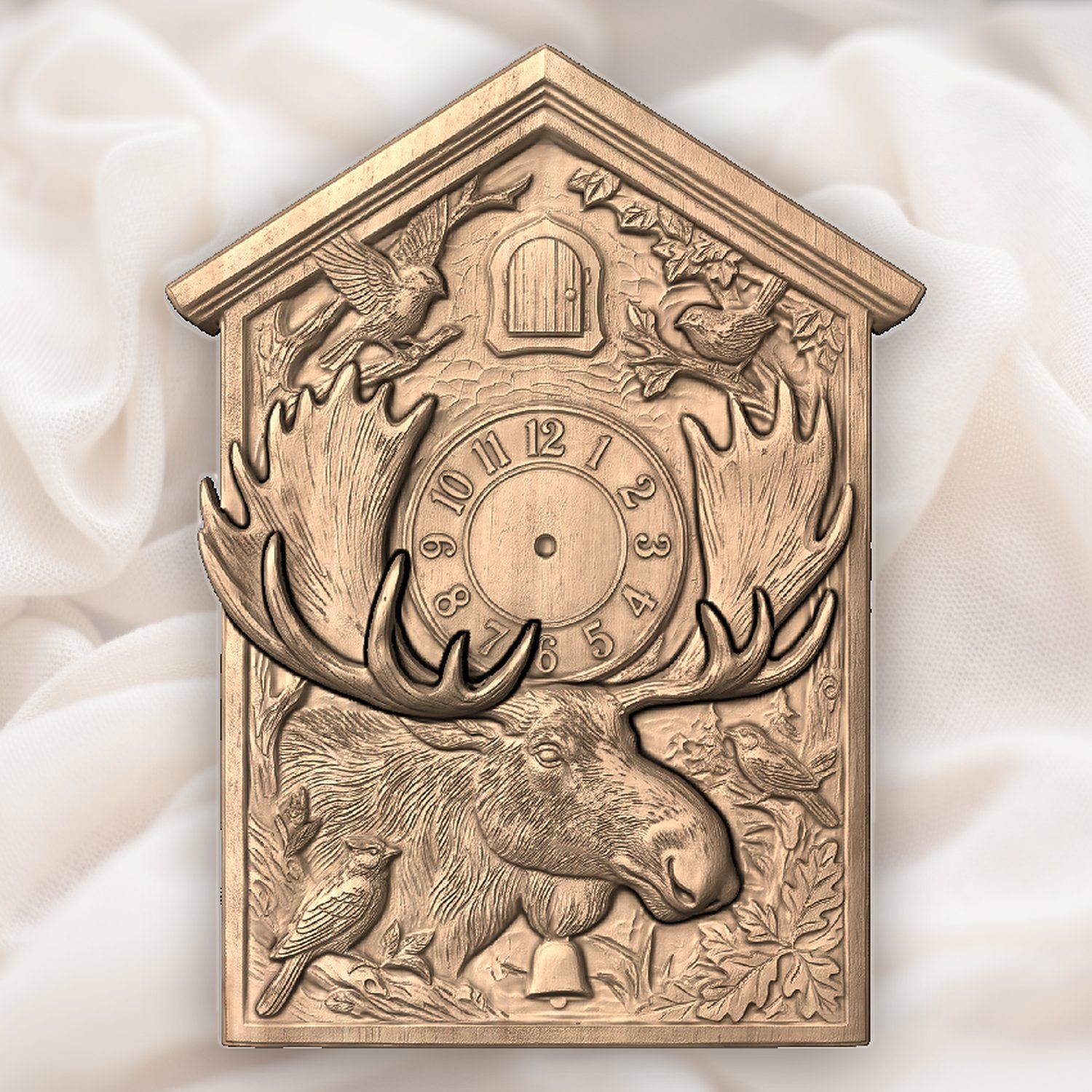 Moose Wildlife Forest Cuckoo Clock Front CNC Relief STL bas-relief STL — view 4