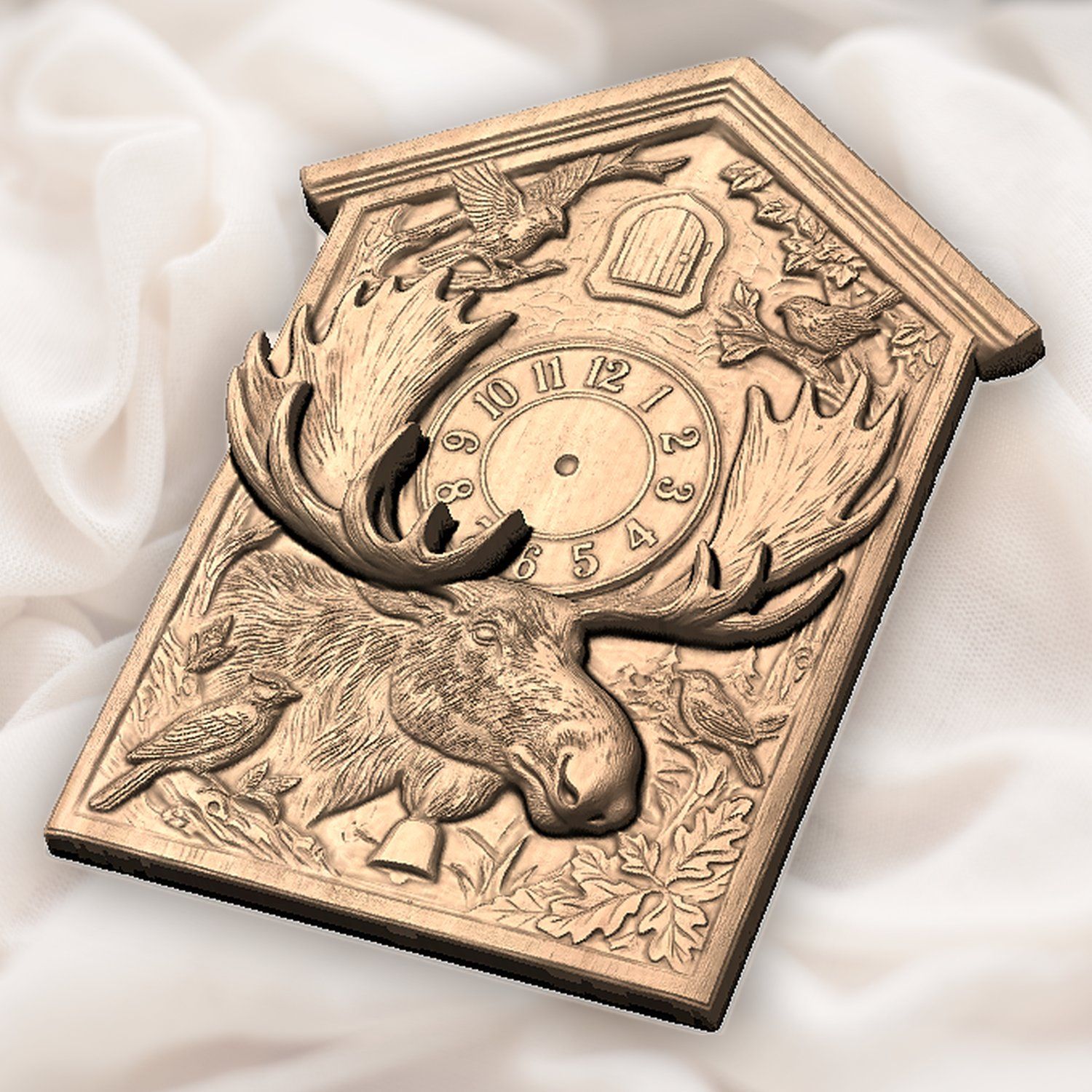 Moose Wildlife Forest Cuckoo Clock Front CNC Relief STL bas-relief STL — view 5