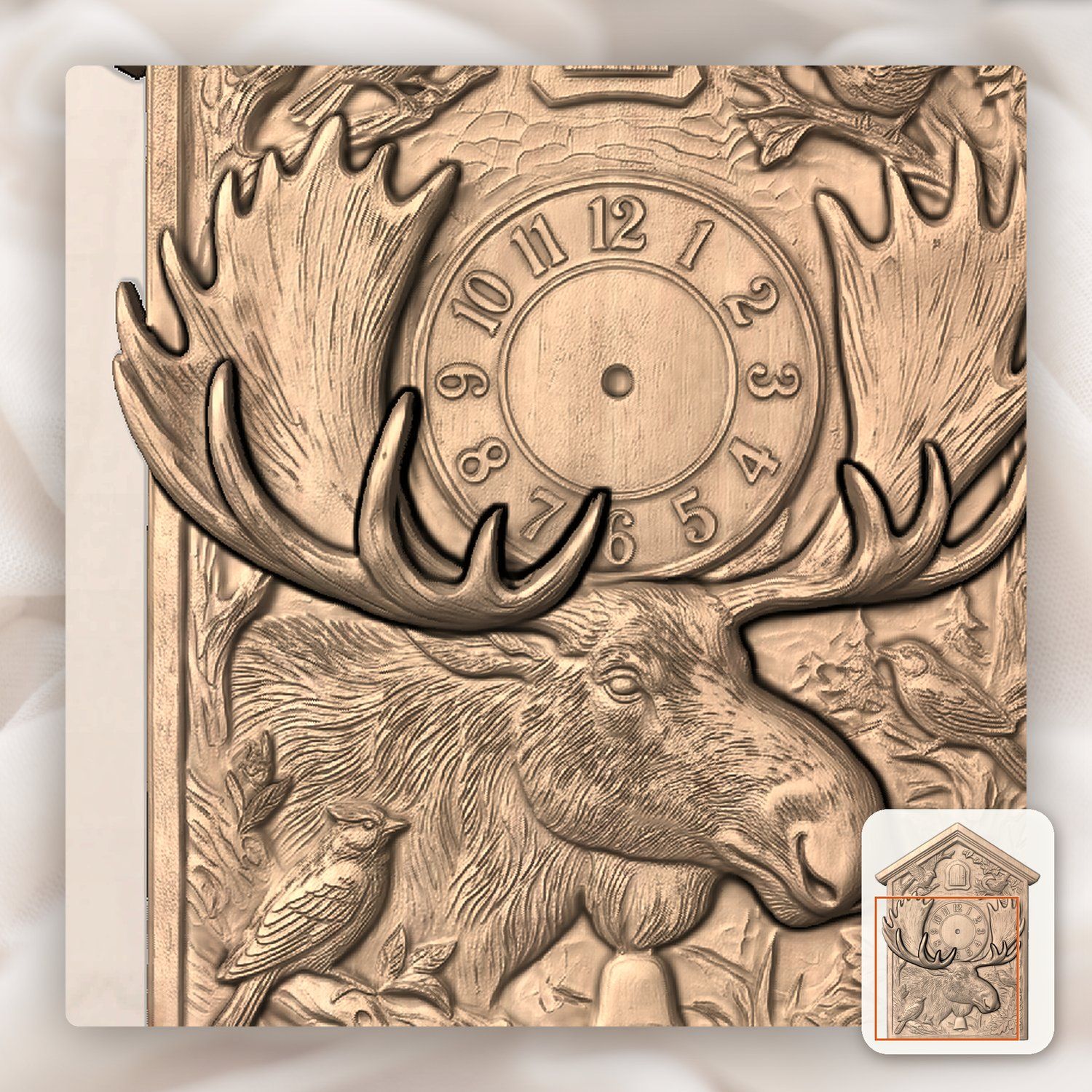 Moose Wildlife Forest Cuckoo Clock Front CNC Relief STL bas-relief STL — view 7