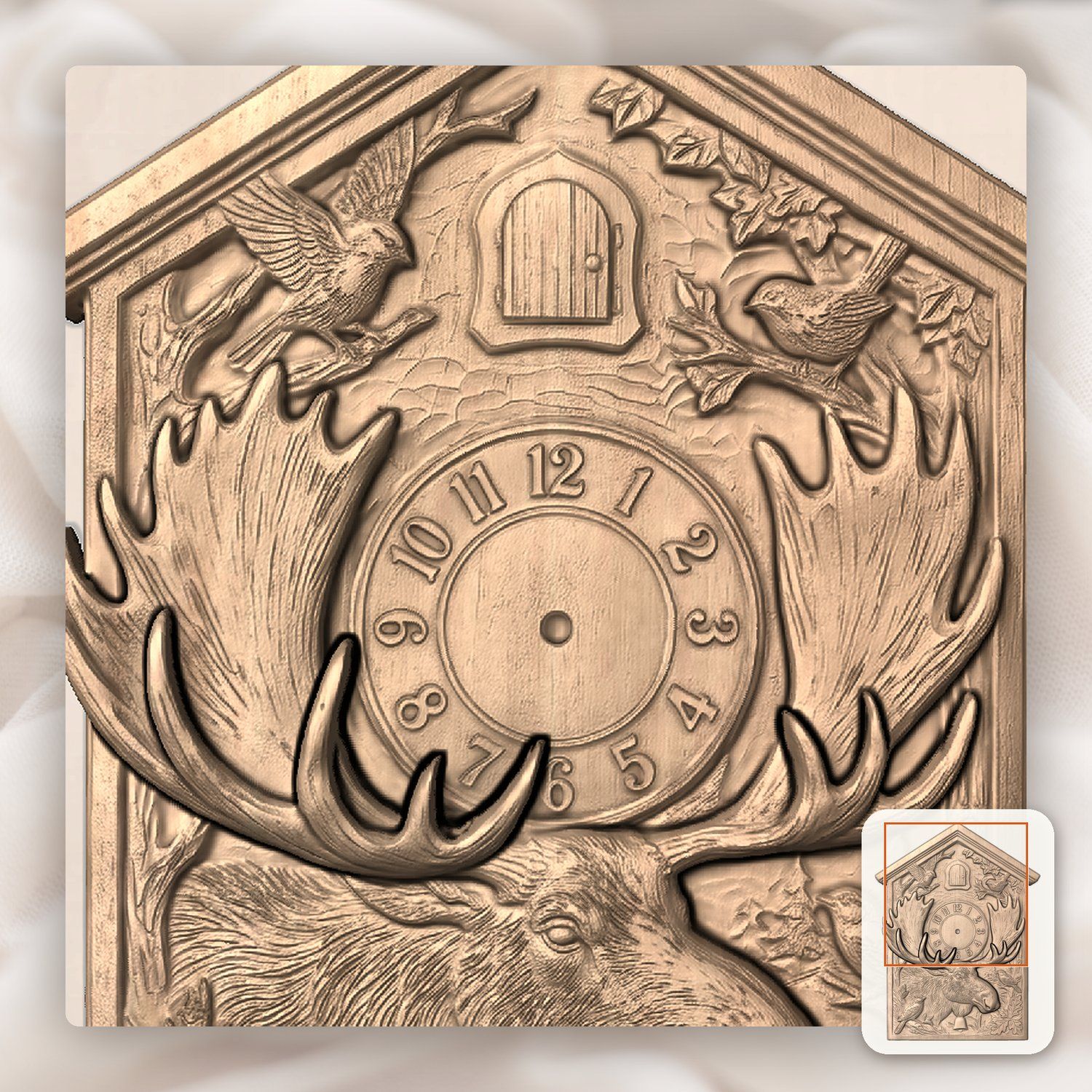Moose Wildlife Forest Cuckoo Clock Front CNC Relief STL bas-relief STL — view 8
