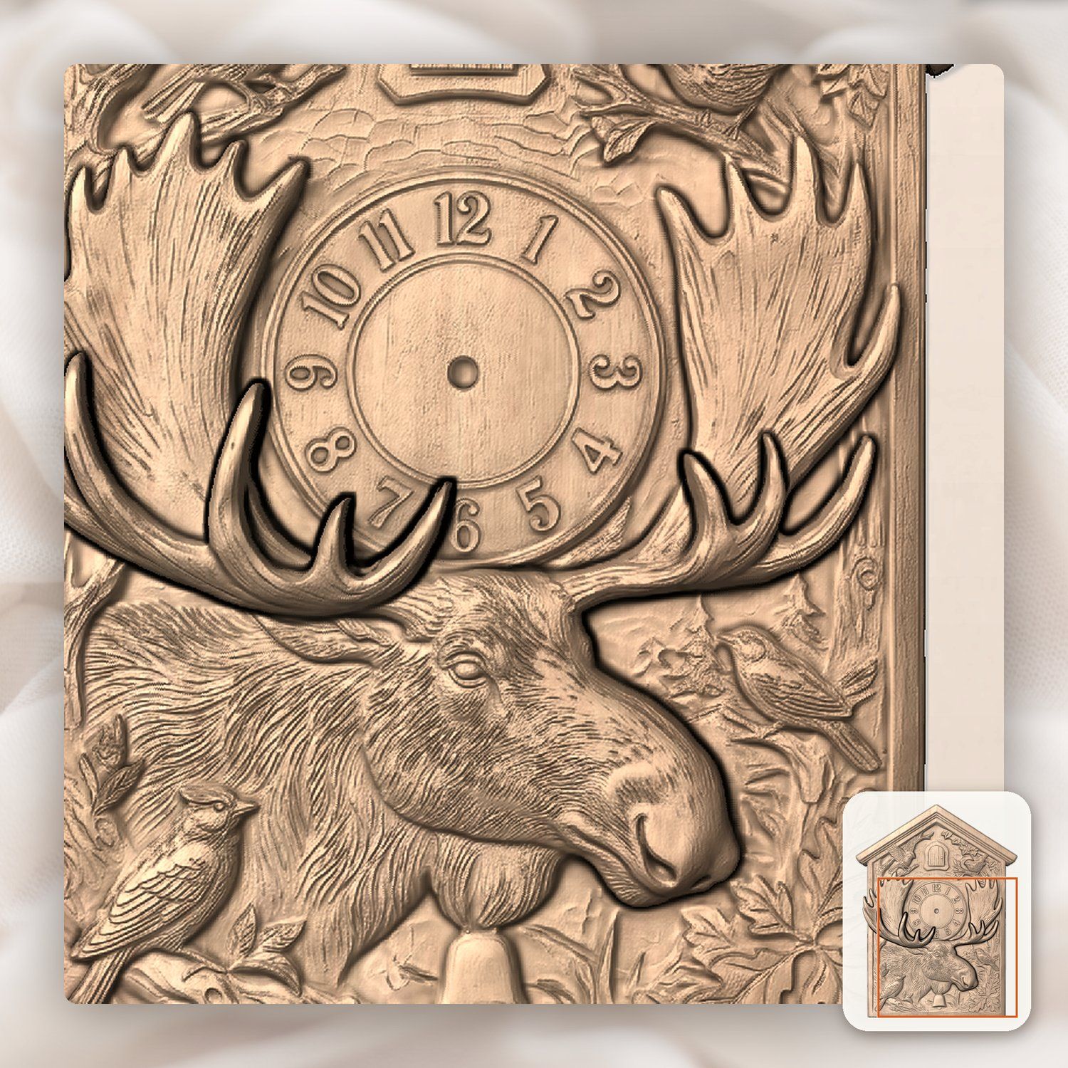 Moose Wildlife Forest Cuckoo Clock Front CNC Relief STL bas-relief STL — view 9
