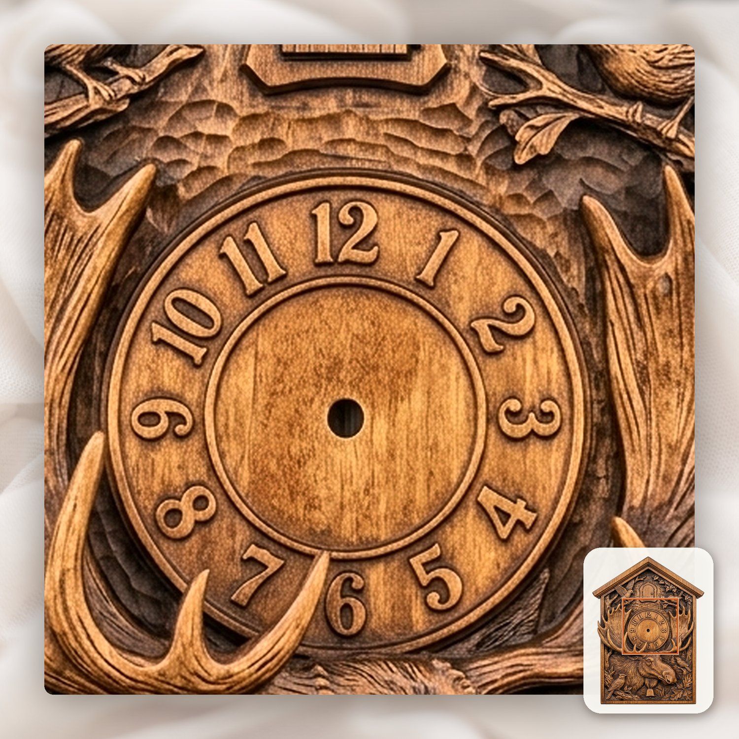 Moose Wildlife Forest Cuckoo Clock Front CNC Relief STL bas-relief STL — view 10