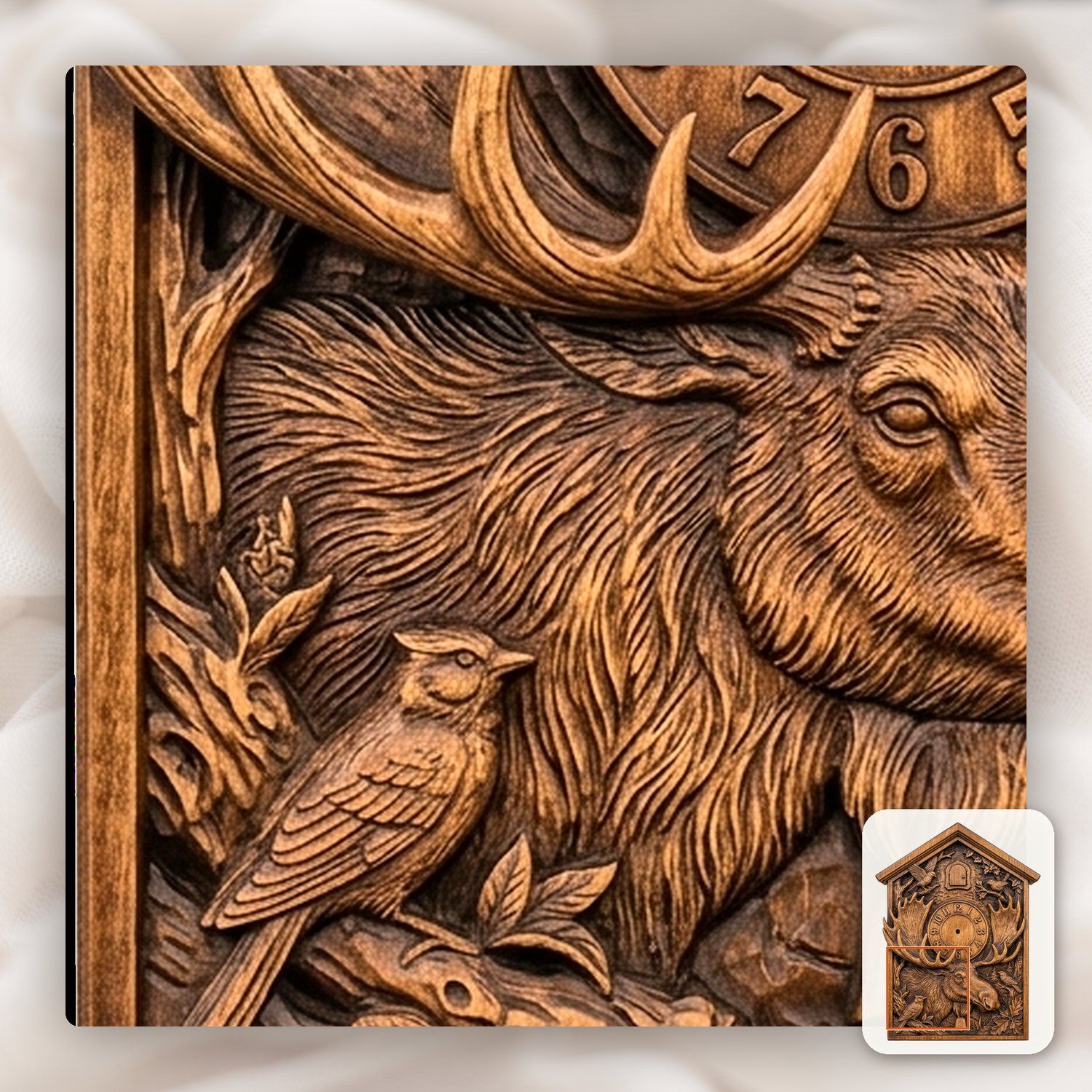 Moose Wildlife Forest Cuckoo Clock Front CNC Relief STL bas-relief STL — view 11