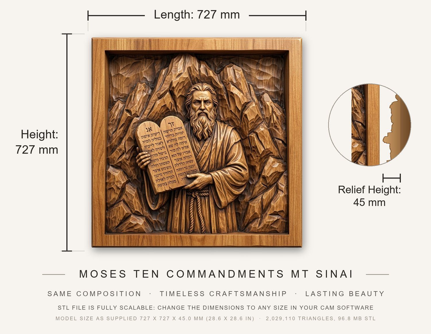Moses Ten Commandments Mt Sinai CNC Relief STL bas-relief STL — view 3