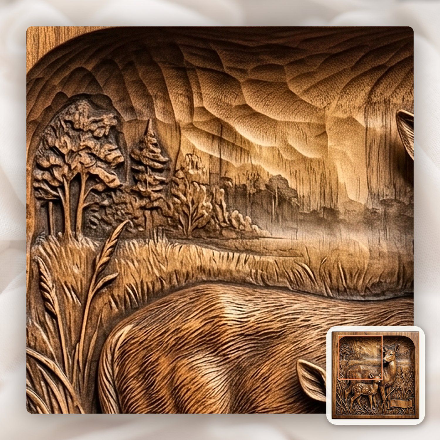 Mother Doe and Fawn Forest Scene CNC Relief STL bas-relief STL — view 12