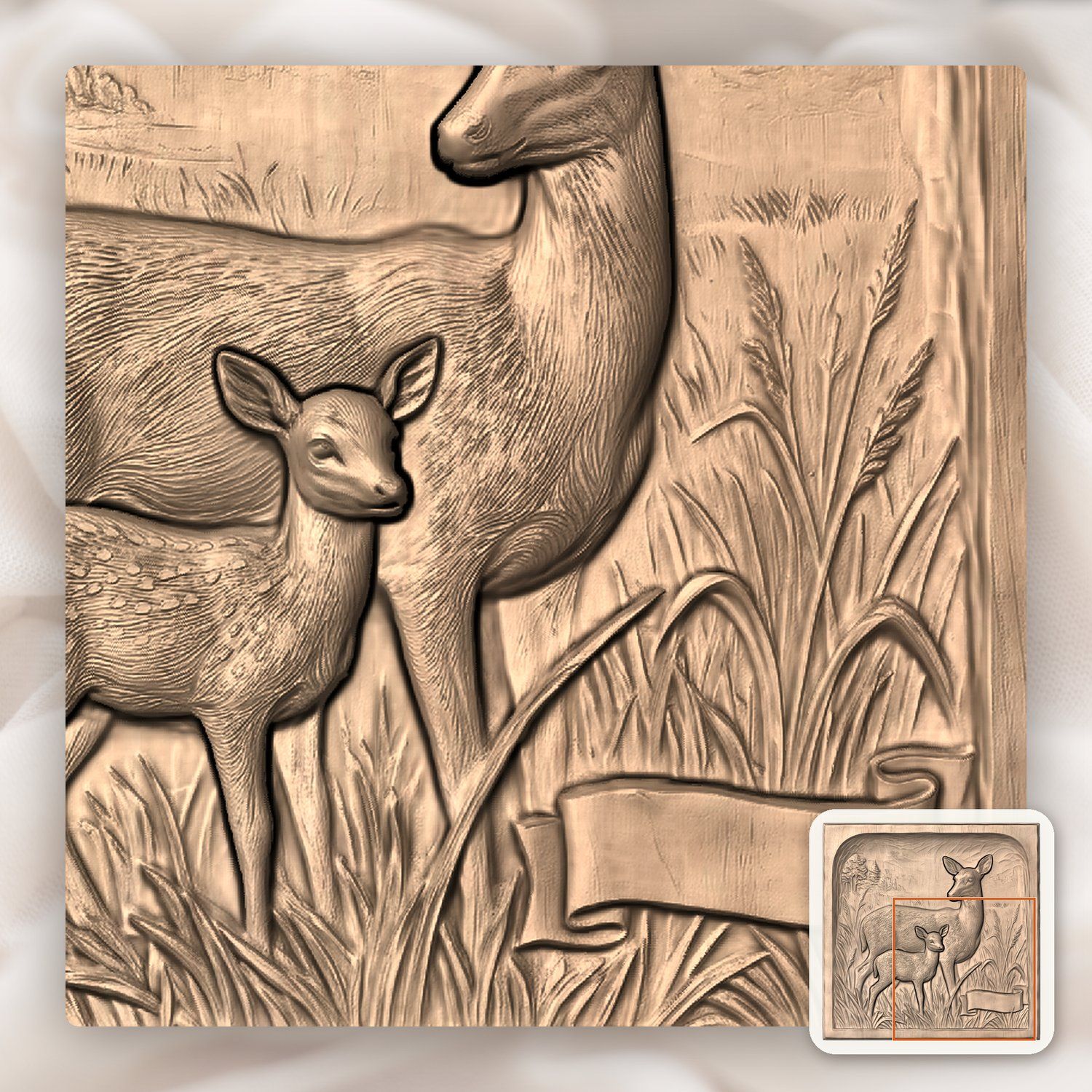 Mother Doe and Fawn Forest Scene CNC Relief STL bas-relief STL — view 8
