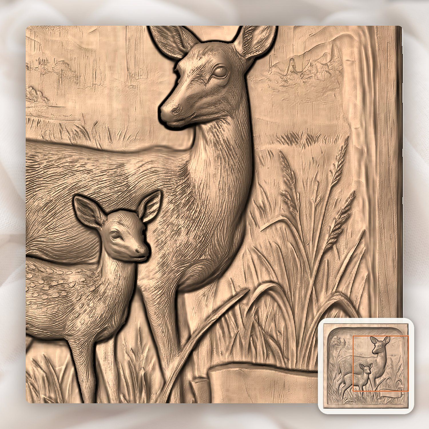 Mother Doe and Fawn Forest Scene CNC Relief STL bas-relief STL — view 10