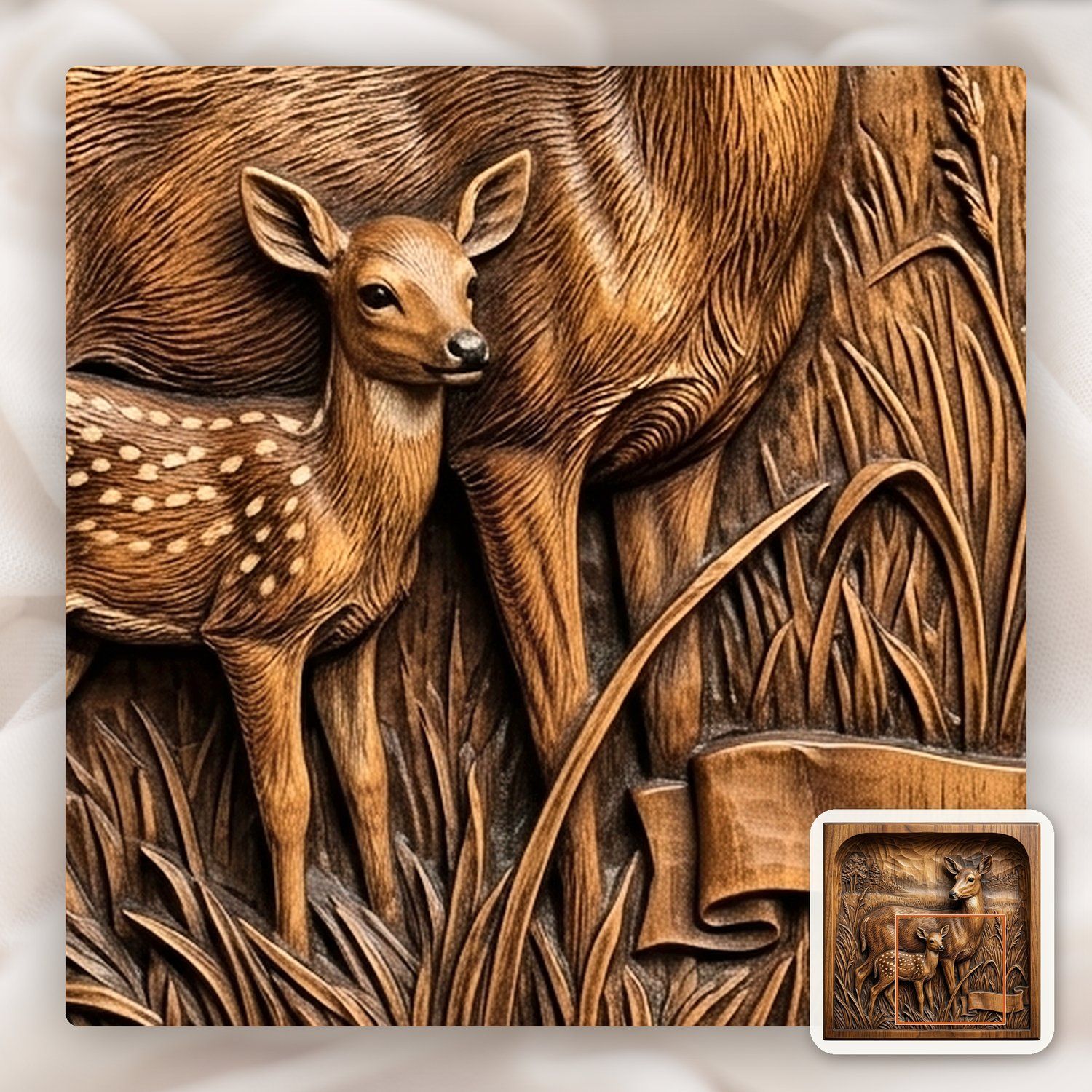 Mother Doe and Fawn Forest Scene CNC Relief STL bas-relief STL — view 11