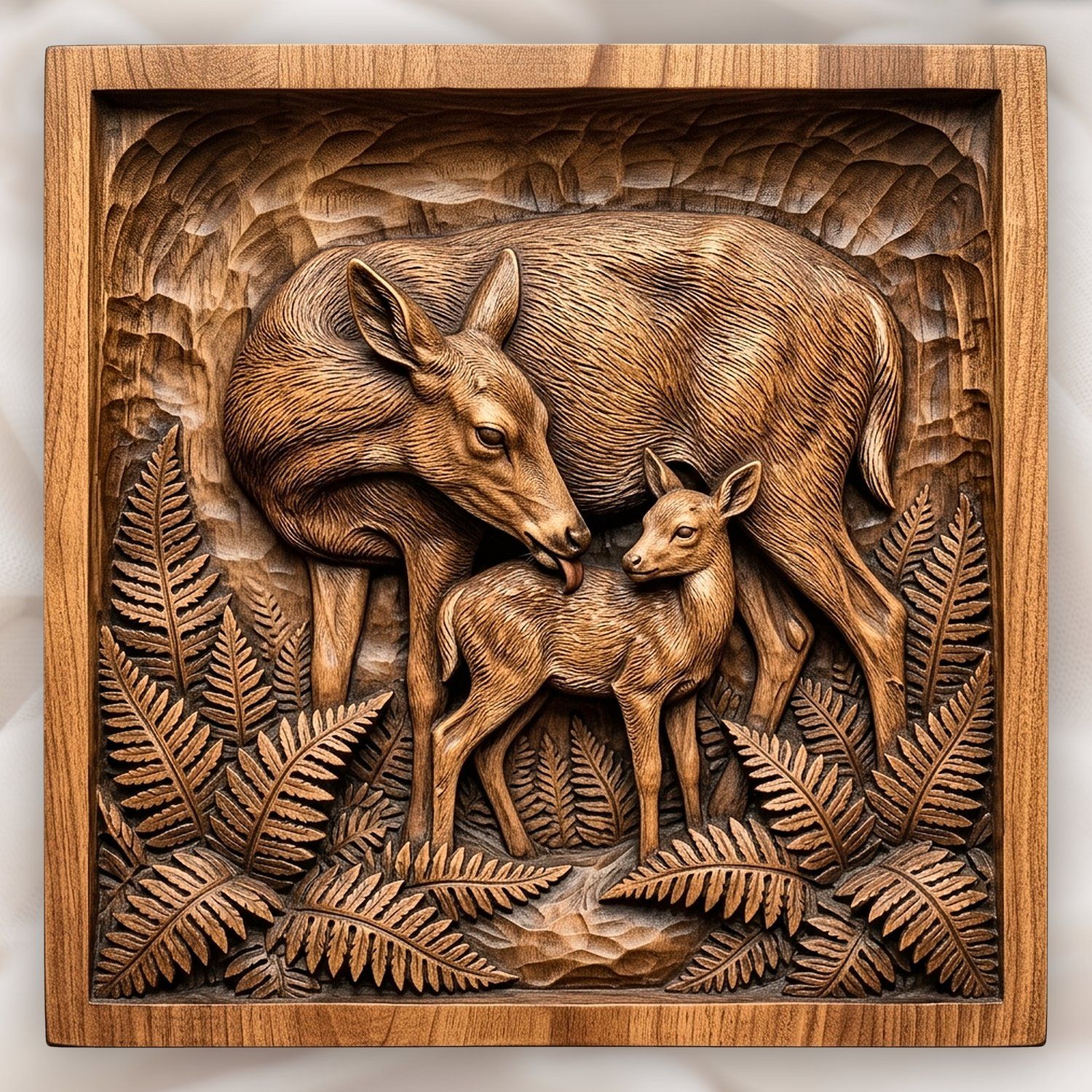 Mother Doe Grooming Fawn CNC Relief STL bas-relief STL design