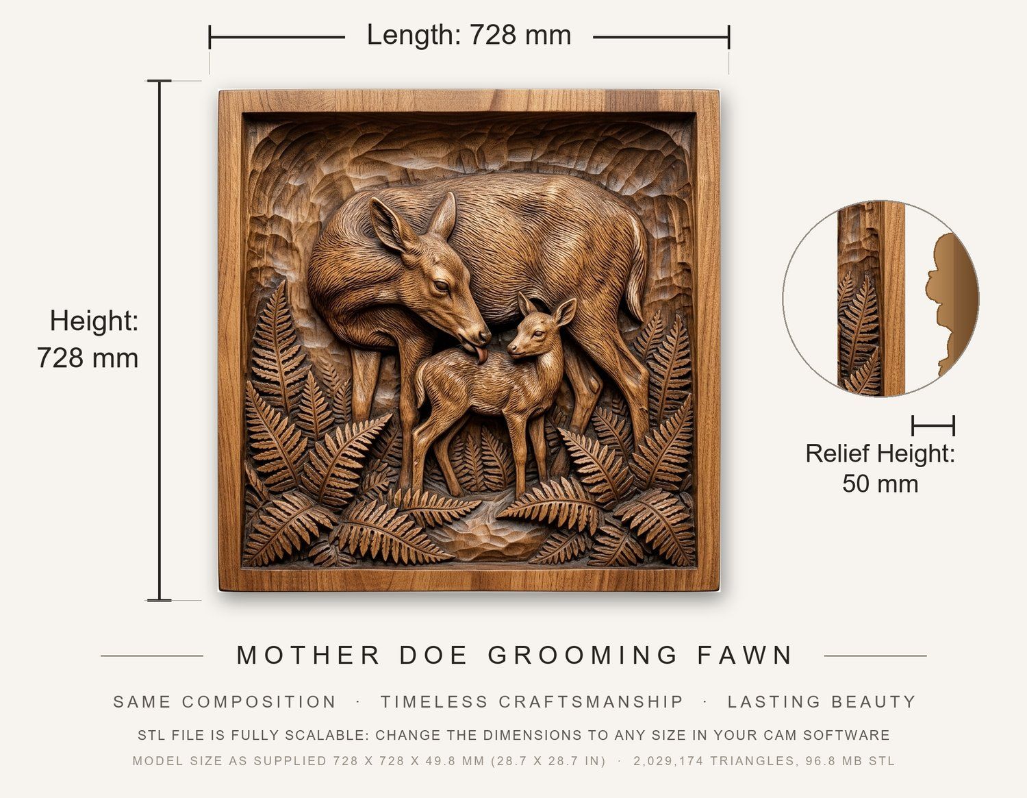 Mother Doe Grooming Fawn CNC Relief STL bas-relief STL — view 3