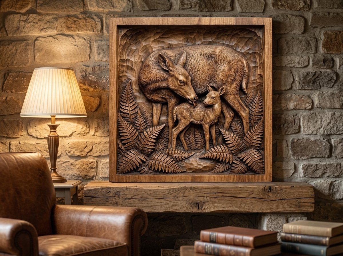 Mother Doe Grooming Fawn CNC Relief STL bas-relief STL — view 13