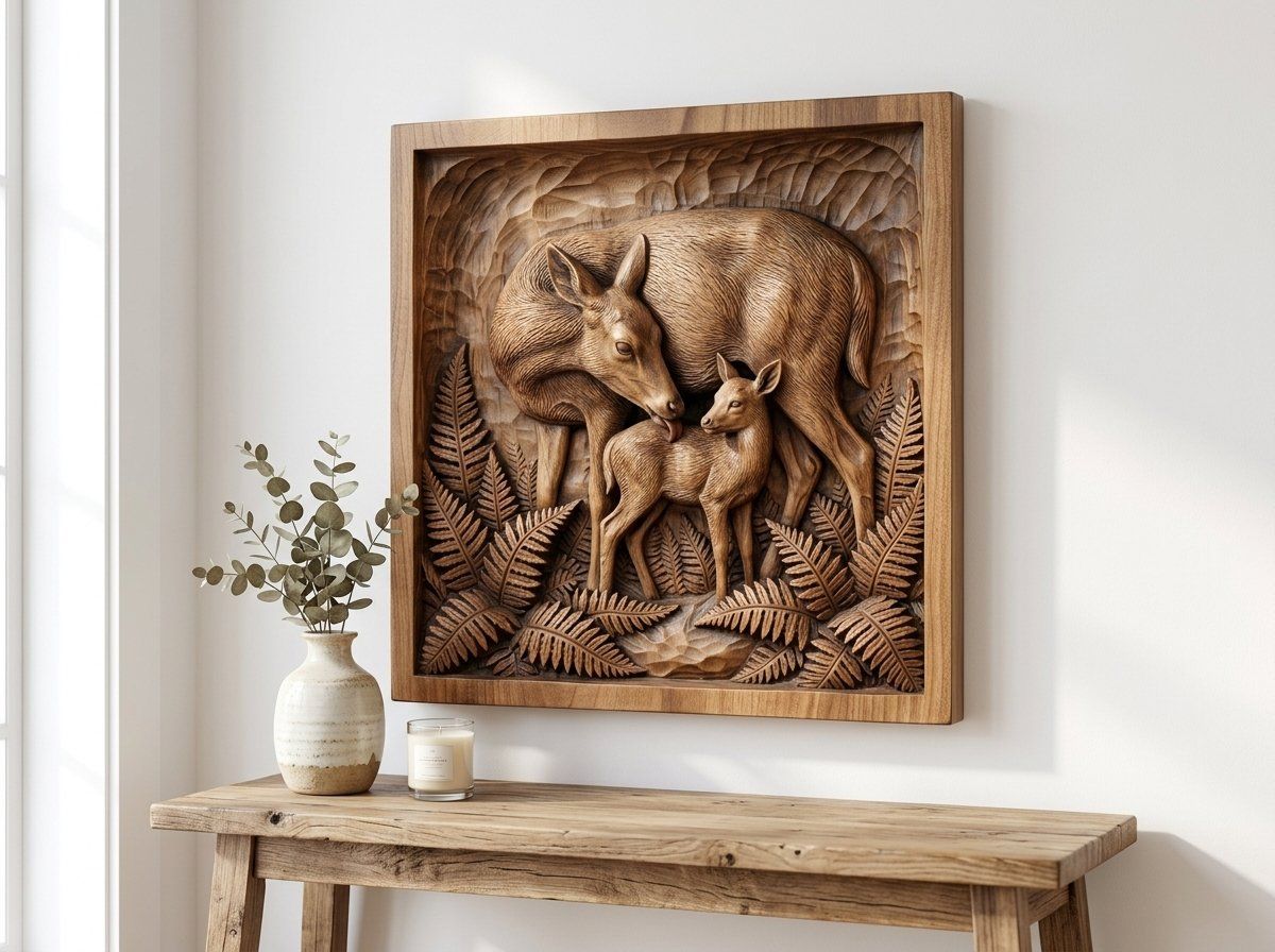Mother Doe Grooming Fawn CNC Relief STL bas-relief STL — view 14