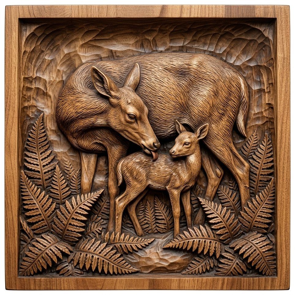 Mother Doe Grooming Fawn CNC Relief STL bas-relief STL — view 4