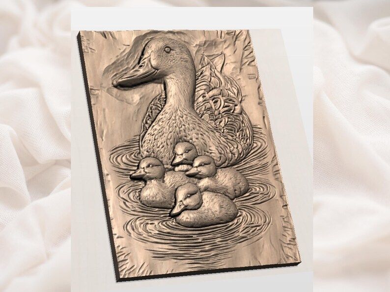 Mother Duck and Ducklings on the Water Bas-Relief STL bas-relief STL — view 2
