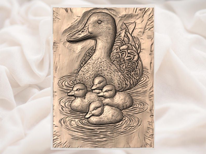 Mother Duck and Ducklings on the Water Bas-Relief STL bas-relief STL — view 3
