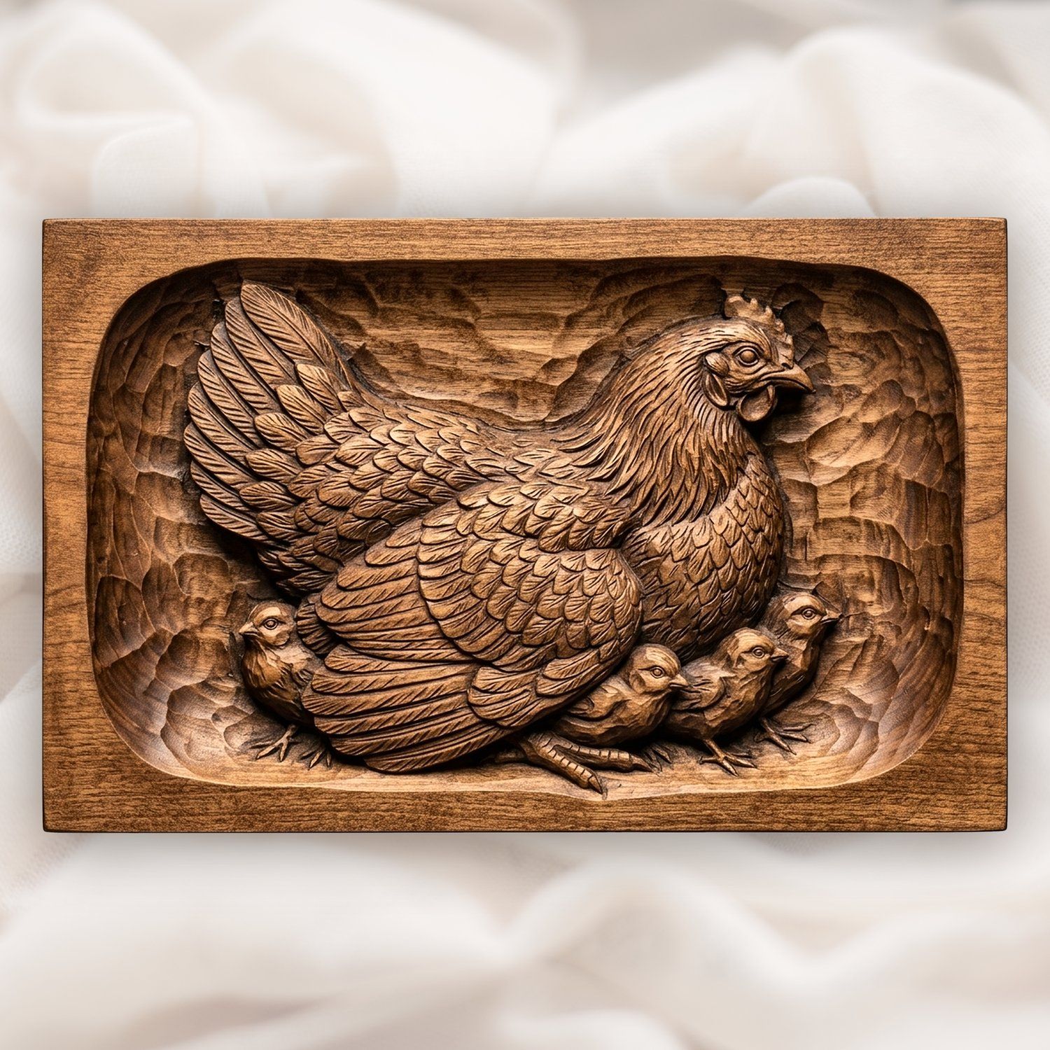Mother Hen and Chicks Farmhouse CNC Relief STL bas-relief STL design
