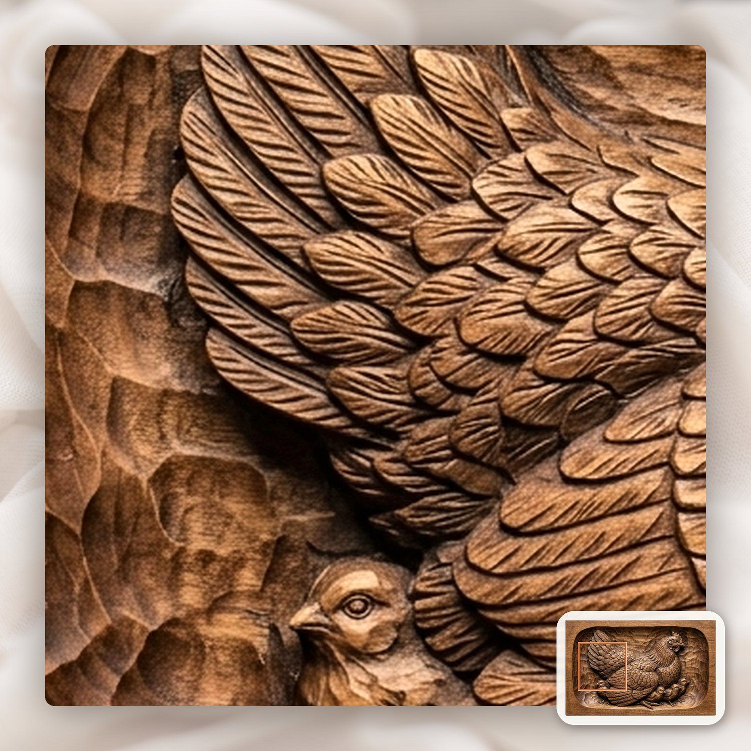 Mother Hen and Chicks Farmhouse CNC Relief STL bas-relief STL — view 12