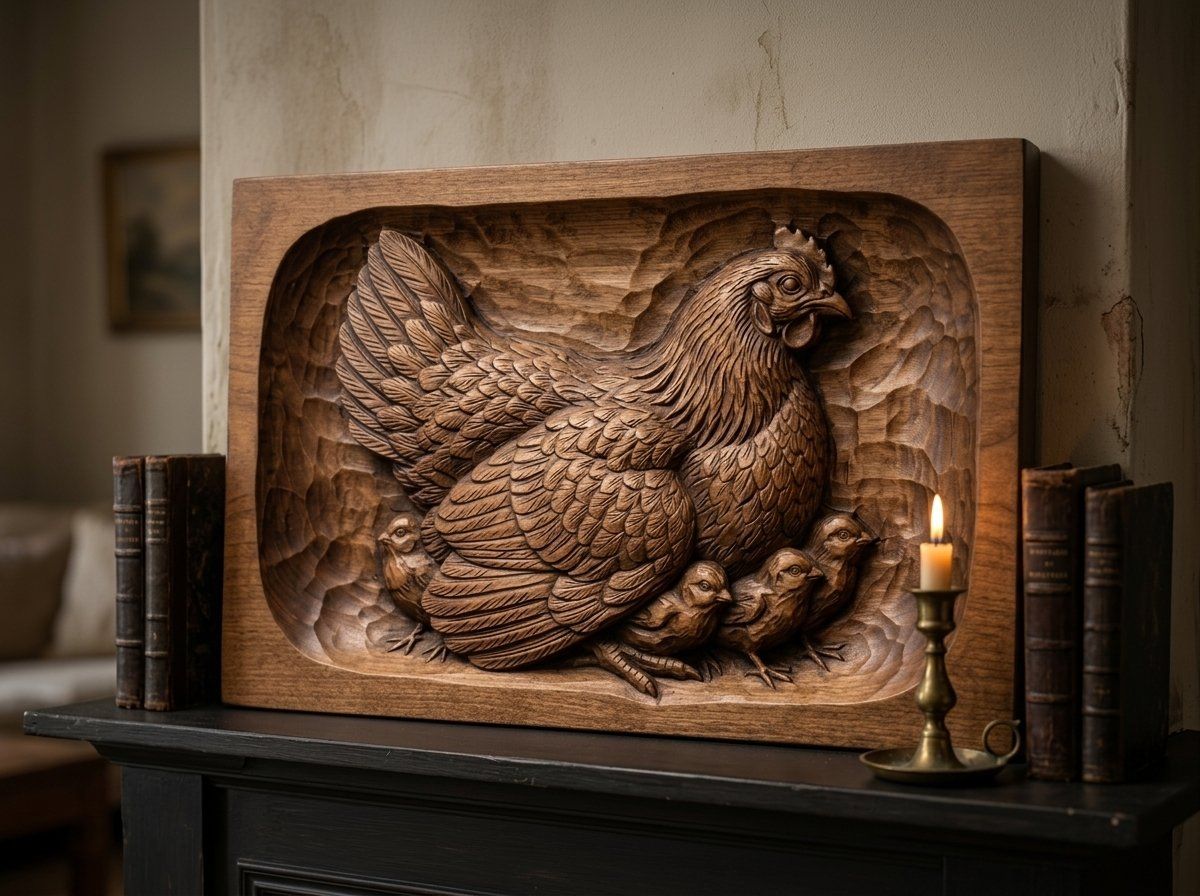 Mother Hen and Chicks Farmhouse CNC Relief STL bas-relief STL — view 14
