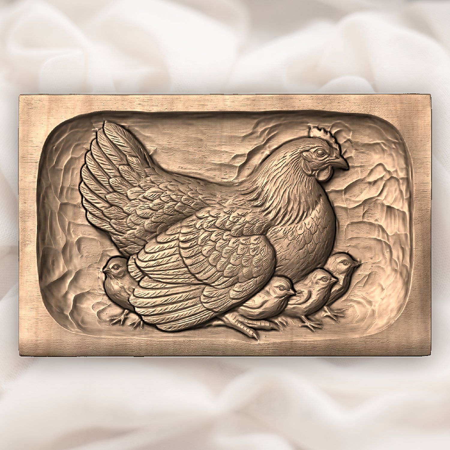 Mother Hen and Chicks Farmhouse CNC Relief STL bas-relief STL — view 5