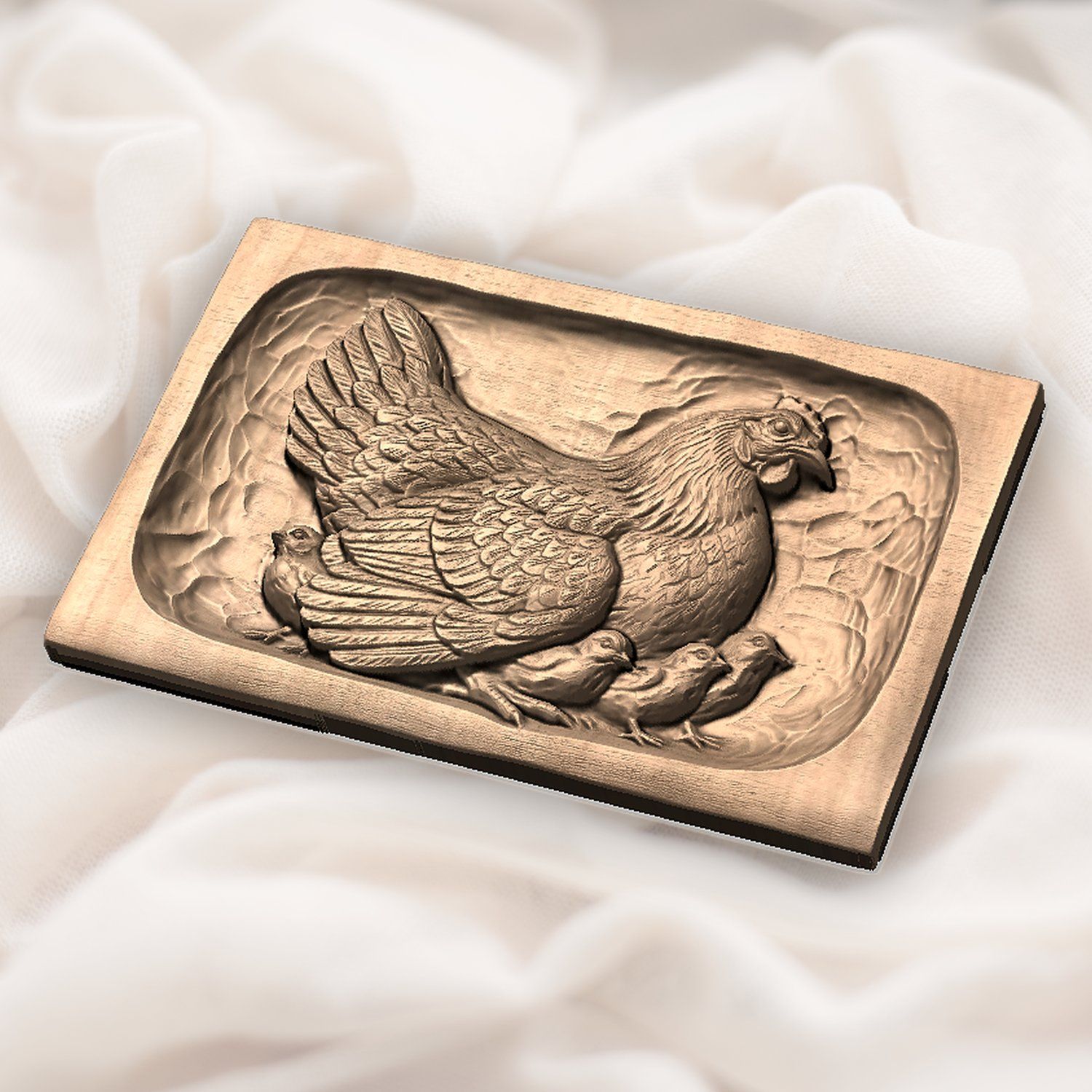 Mother Hen and Chicks Farmhouse CNC Relief STL bas-relief STL — view 6
