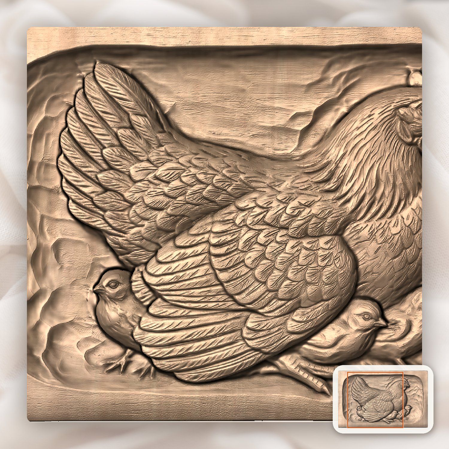 Mother Hen and Chicks Farmhouse CNC Relief STL bas-relief STL — view 7