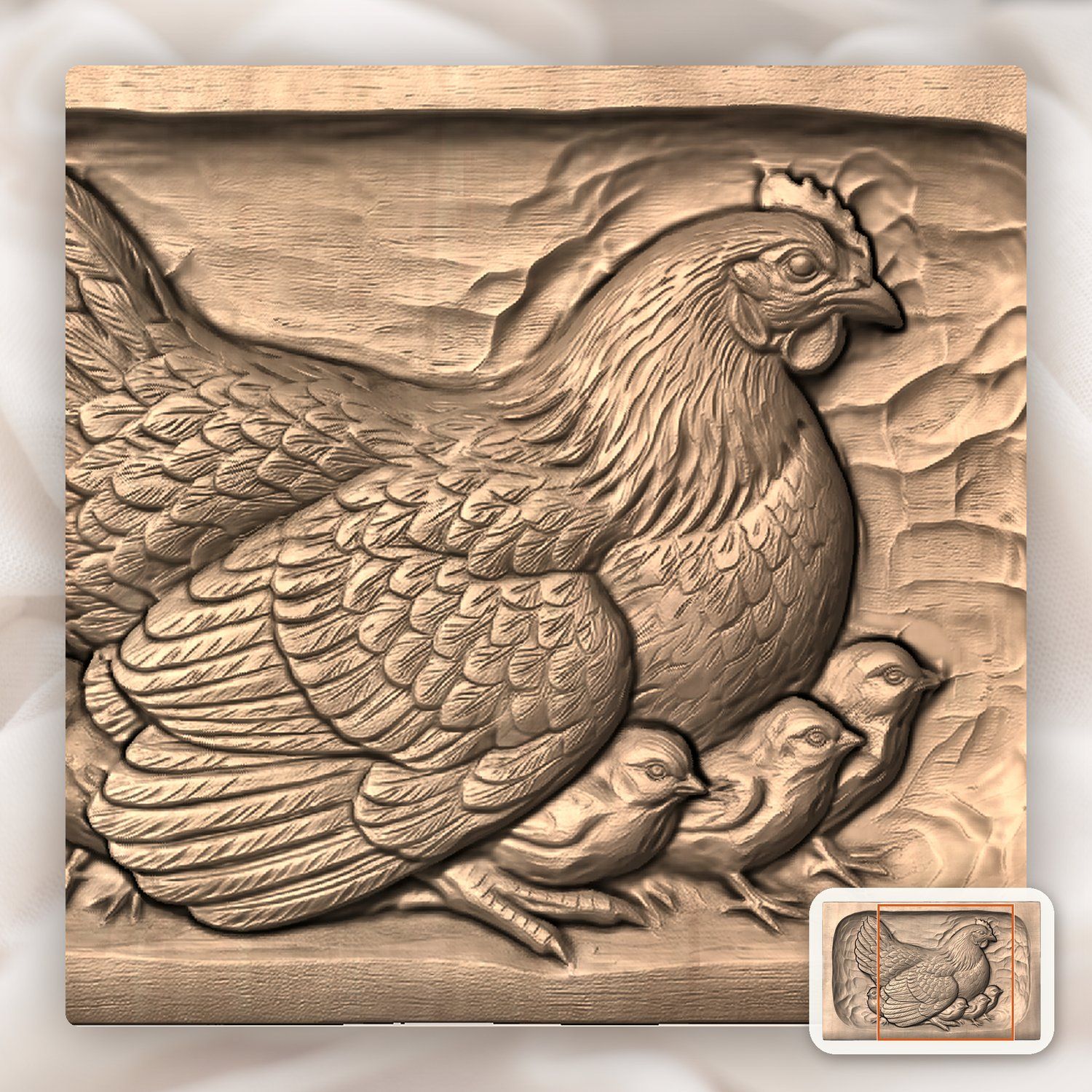 Mother Hen and Chicks Farmhouse CNC Relief STL bas-relief STL — view 8