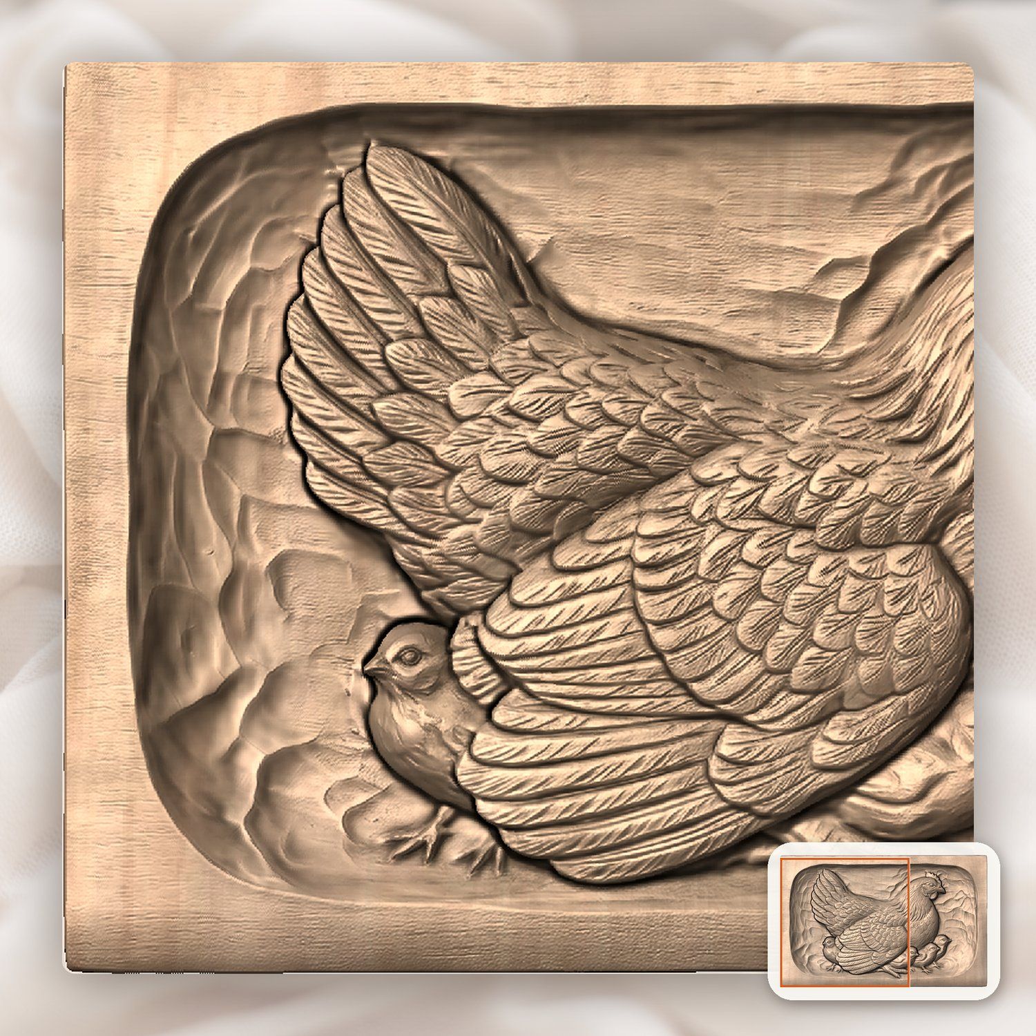 Mother Hen and Chicks Farmhouse CNC Relief STL bas-relief STL — view 9