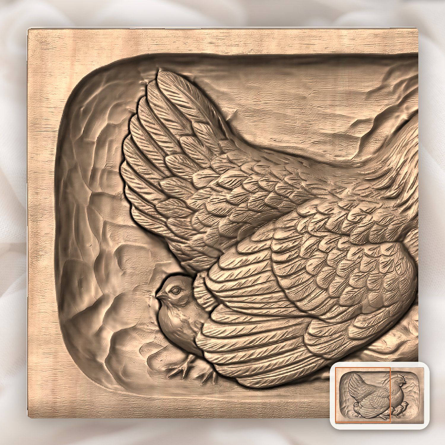 Mother Hen and Chicks Farmhouse CNC Relief STL bas-relief STL — view 10