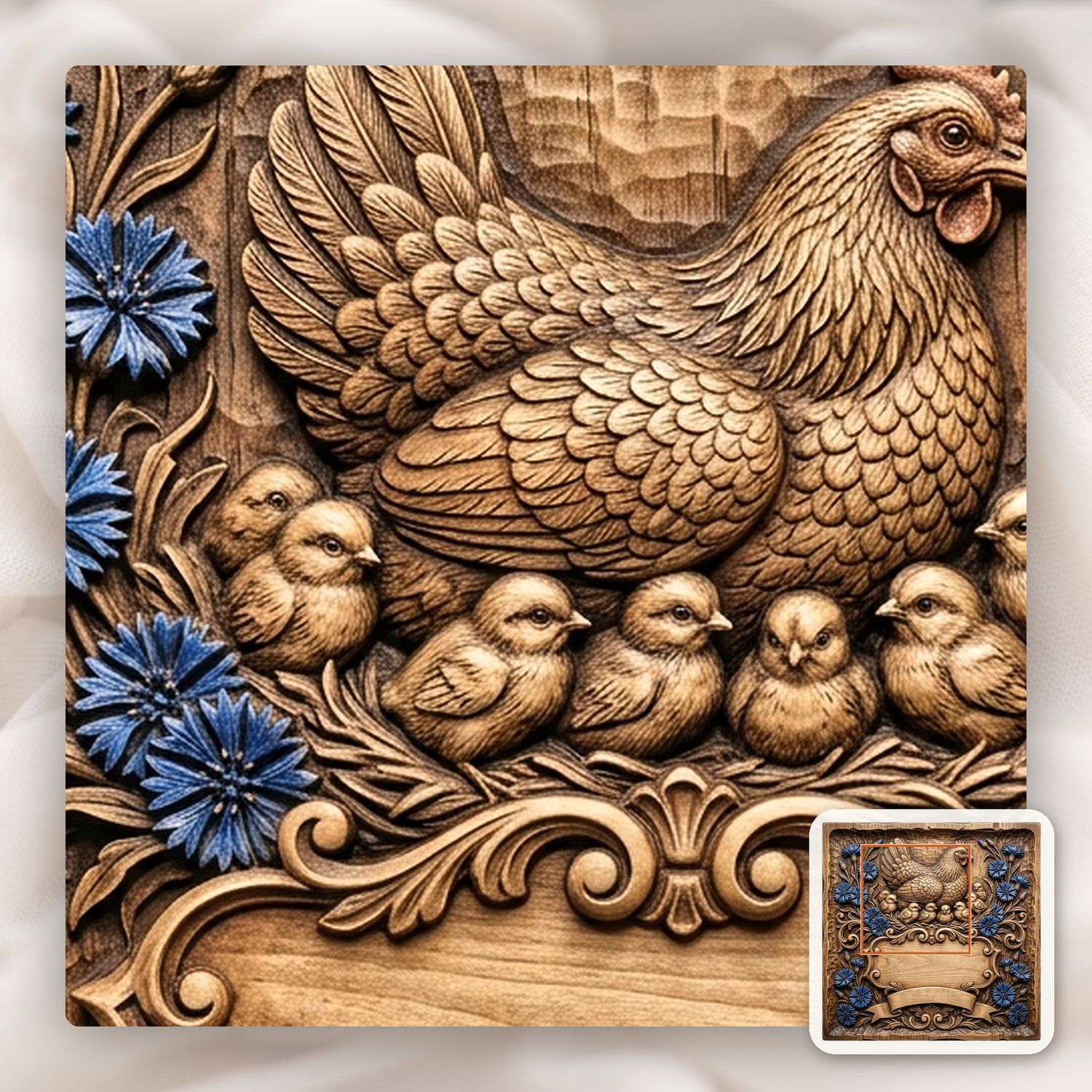 Mother Hen and Chicks Farmhouse Sign CNC Relief STL bas-relief STL — view 11