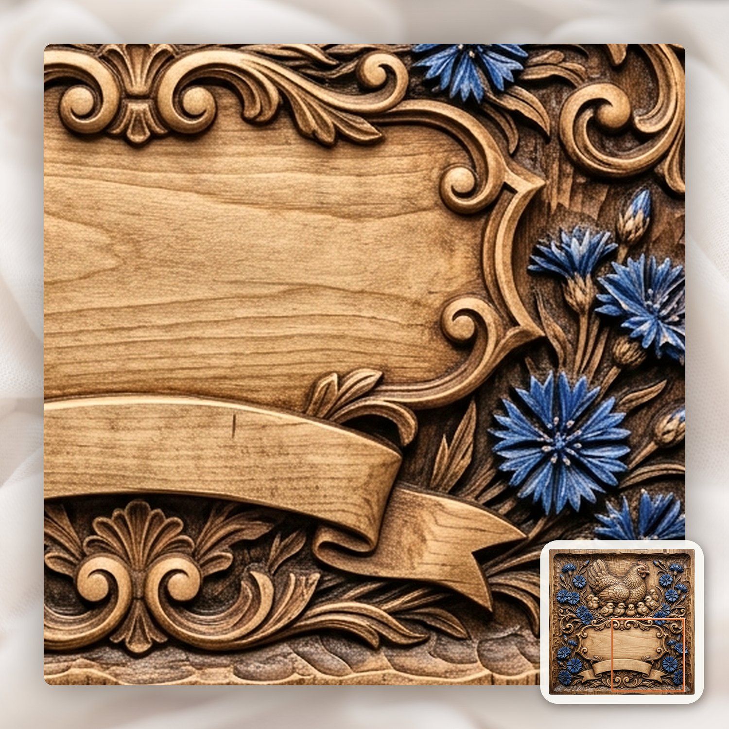 Mother Hen and Chicks Farmhouse Sign CNC Relief STL bas-relief STL — view 12