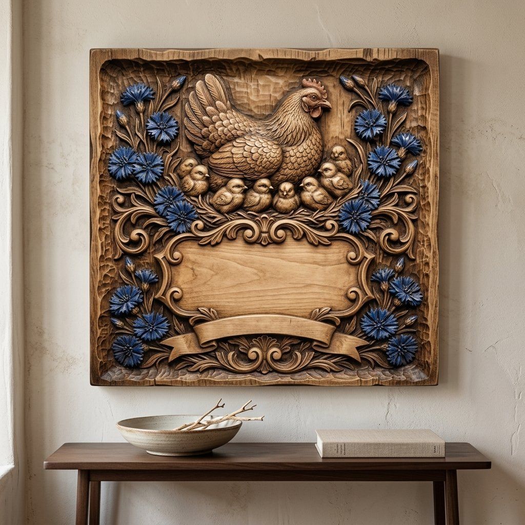Mother Hen and Chicks Farmhouse Sign CNC Relief STL bas-relief STL — view 13