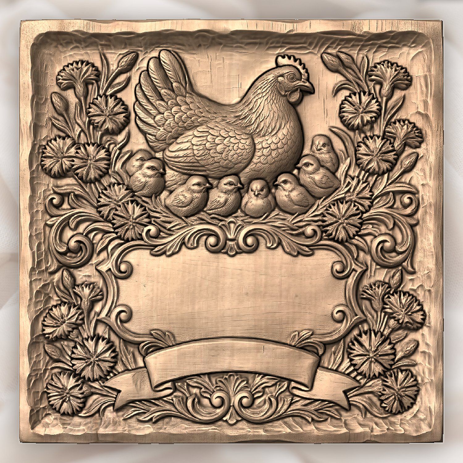 Mother Hen and Chicks Farmhouse Sign CNC Relief STL bas-relief STL — view 4