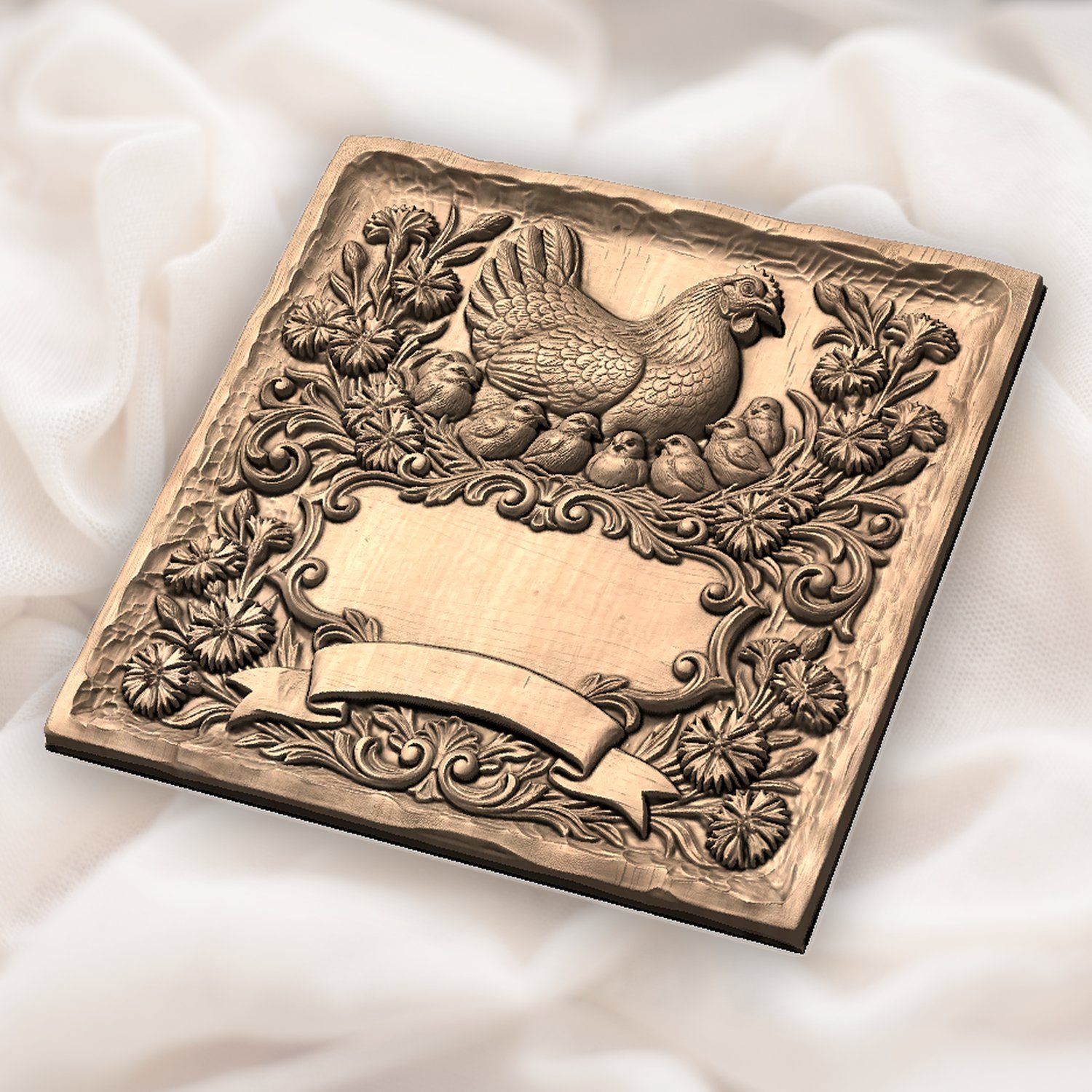 Mother Hen and Chicks Farmhouse Sign CNC Relief STL bas-relief STL — view 5