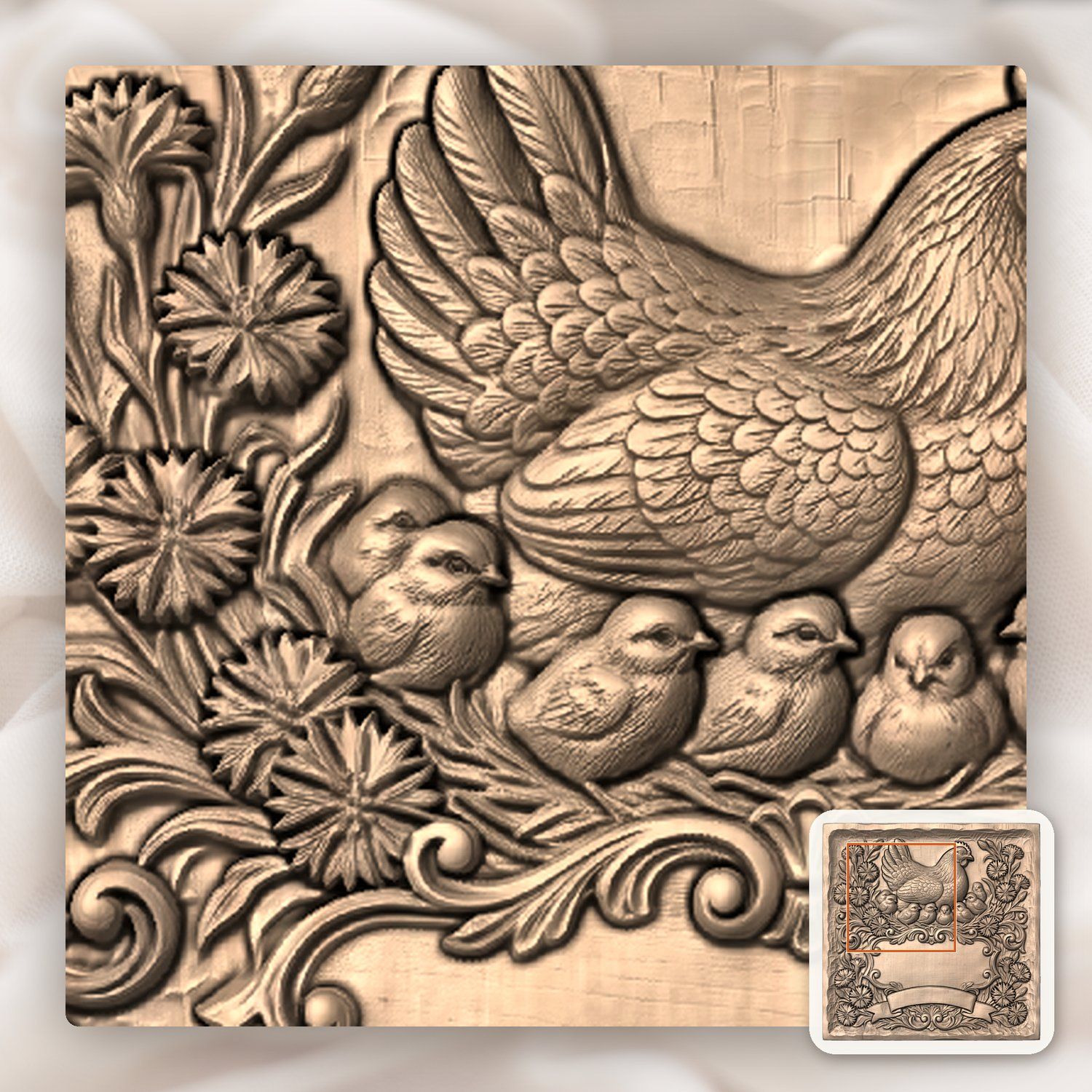 Mother Hen and Chicks Farmhouse Sign CNC Relief STL bas-relief STL — view 7