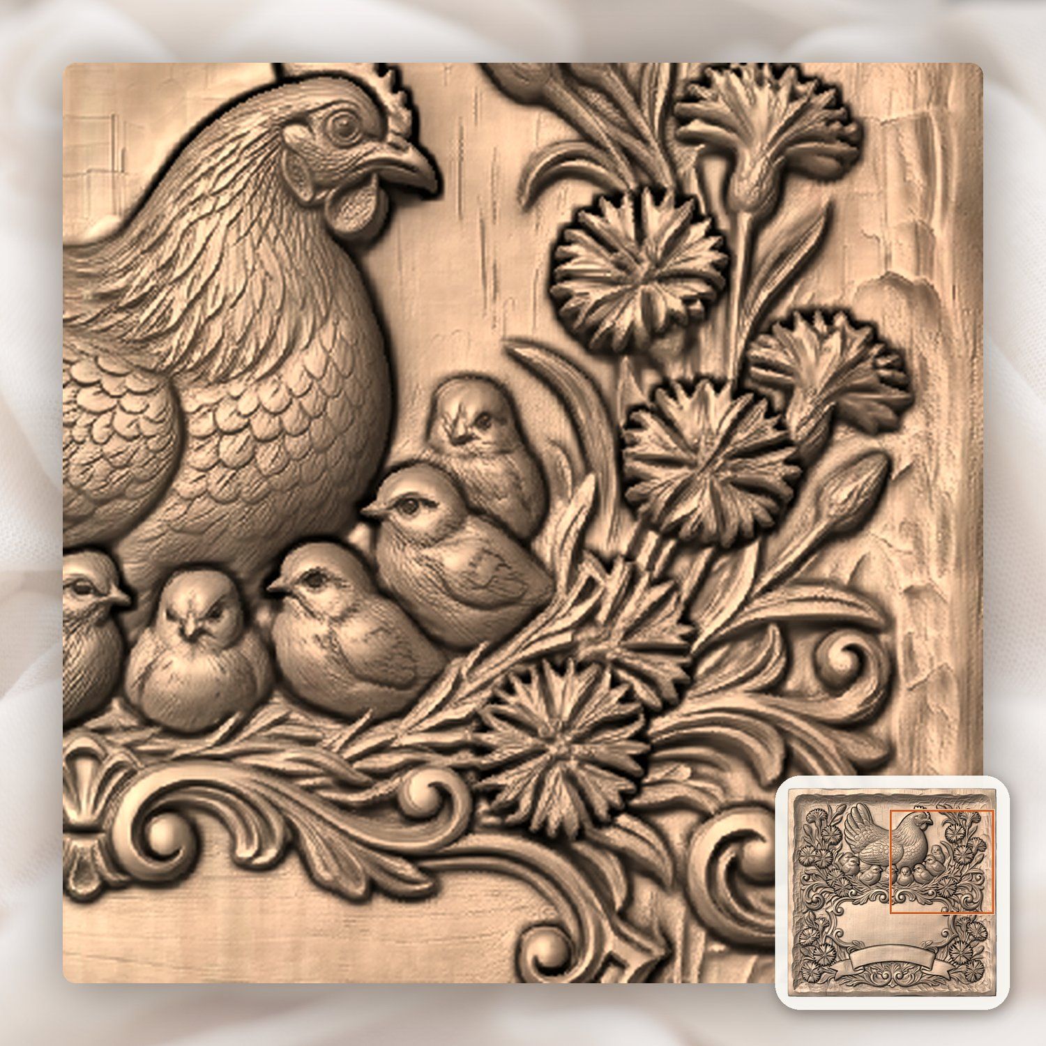 Mother Hen and Chicks Farmhouse Sign CNC Relief STL bas-relief STL — view 8