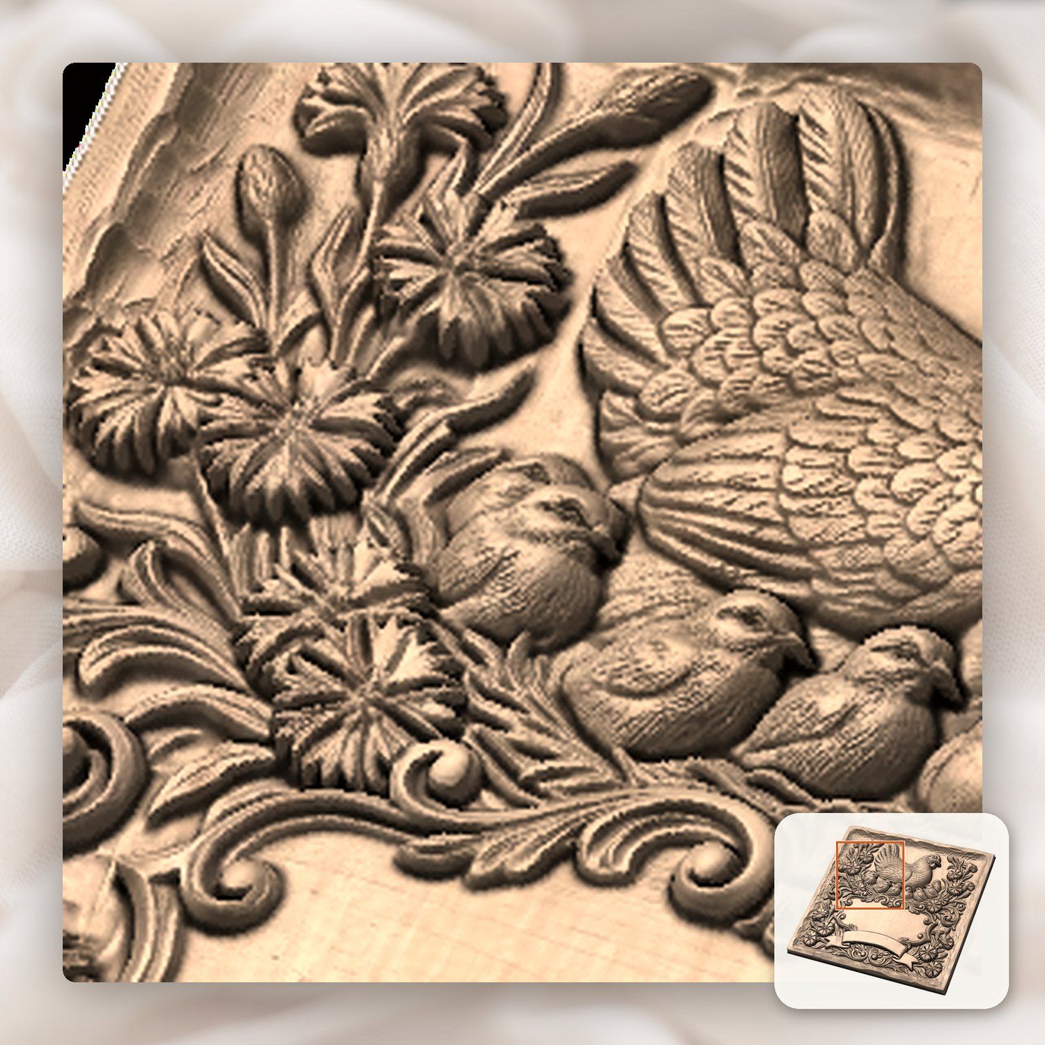 Mother Hen and Chicks Farmhouse Sign CNC Relief STL bas-relief STL — view 9