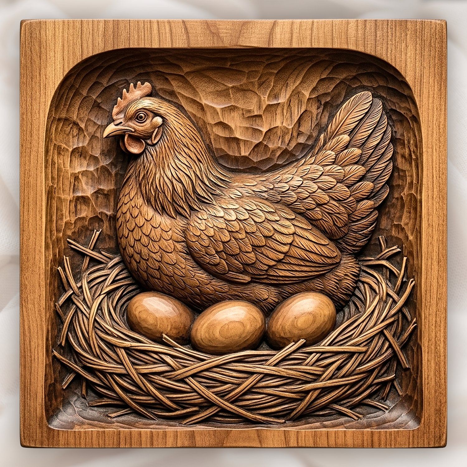 Mother Hen in Nest CNC Relief STL bas-relief STL design
