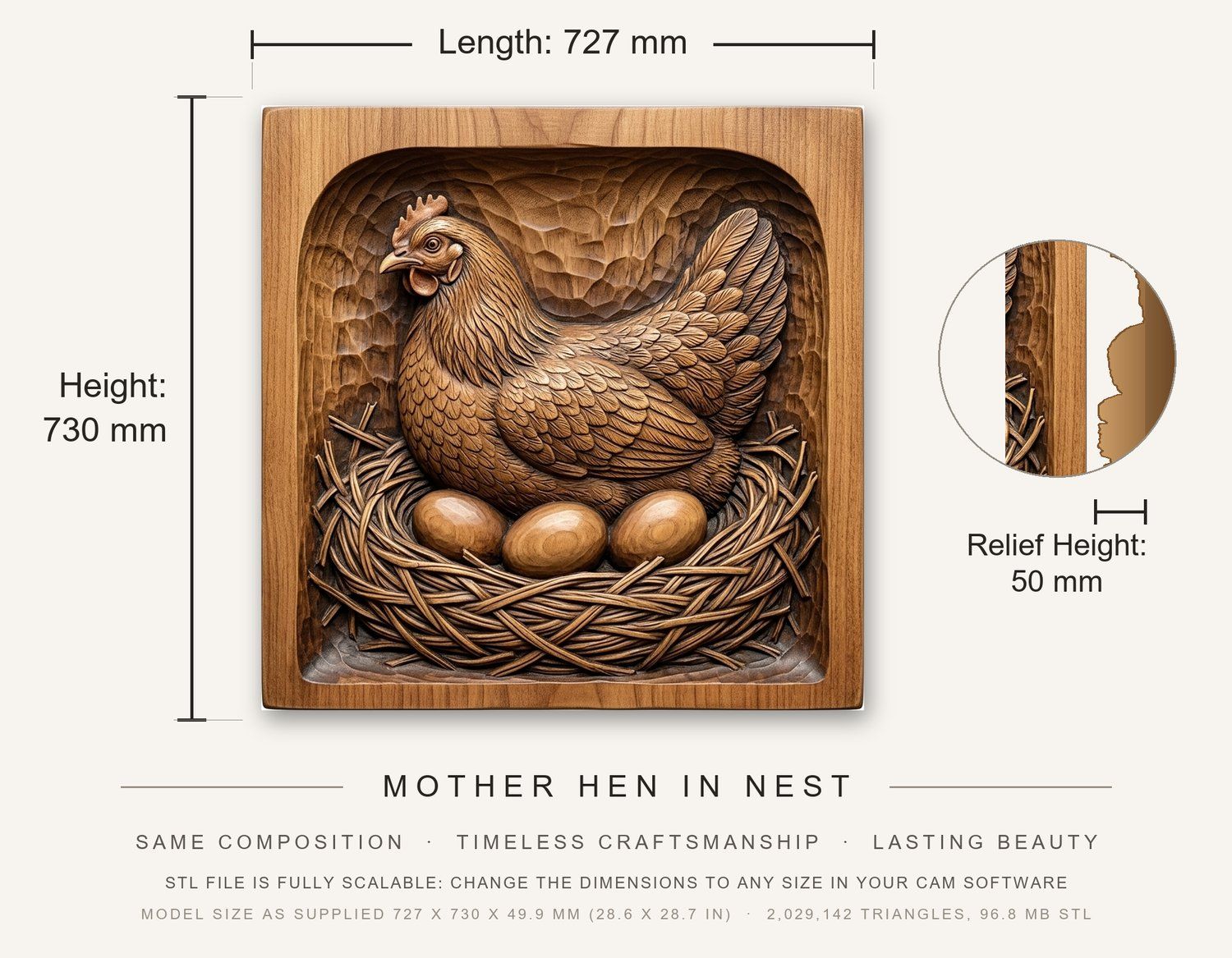 Mother Hen in Nest CNC Relief STL bas-relief STL — view 3
