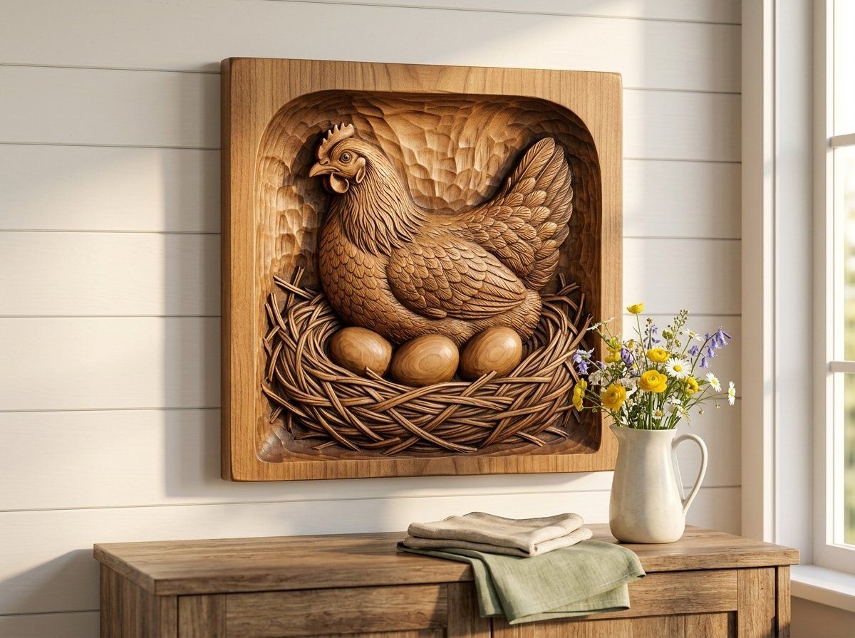 Mother Hen in Nest CNC Relief STL bas-relief STL — view 14