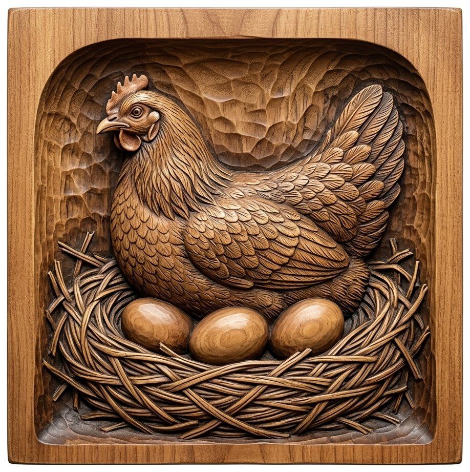 Mother Hen in Nest CNC Relief STL bas-relief STL — view 4