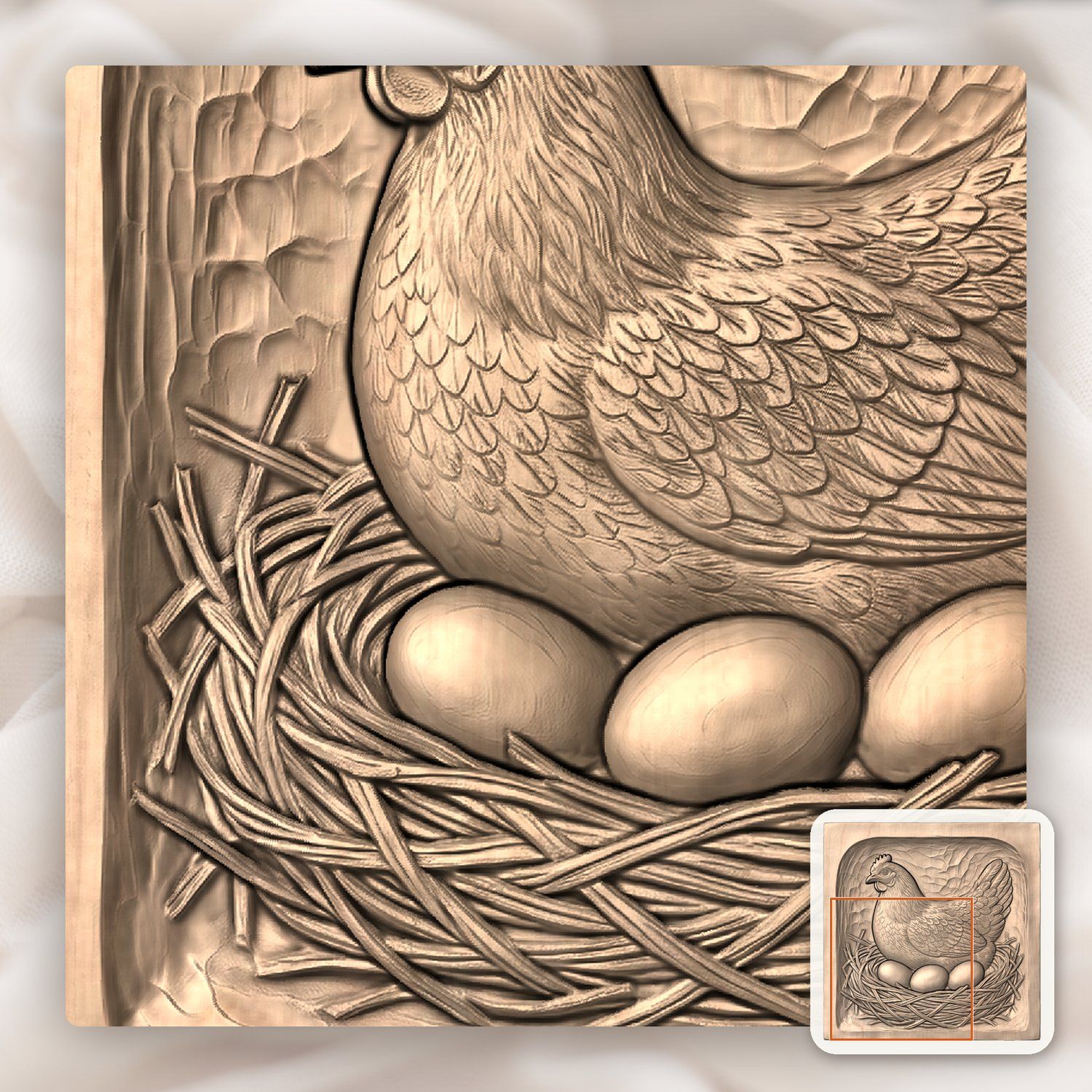 Mother Hen in Nest CNC Relief STL bas-relief STL — view 7