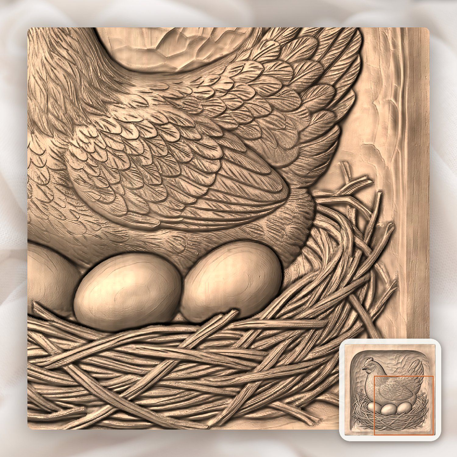 Mother Hen in Nest CNC Relief STL bas-relief STL — view 8