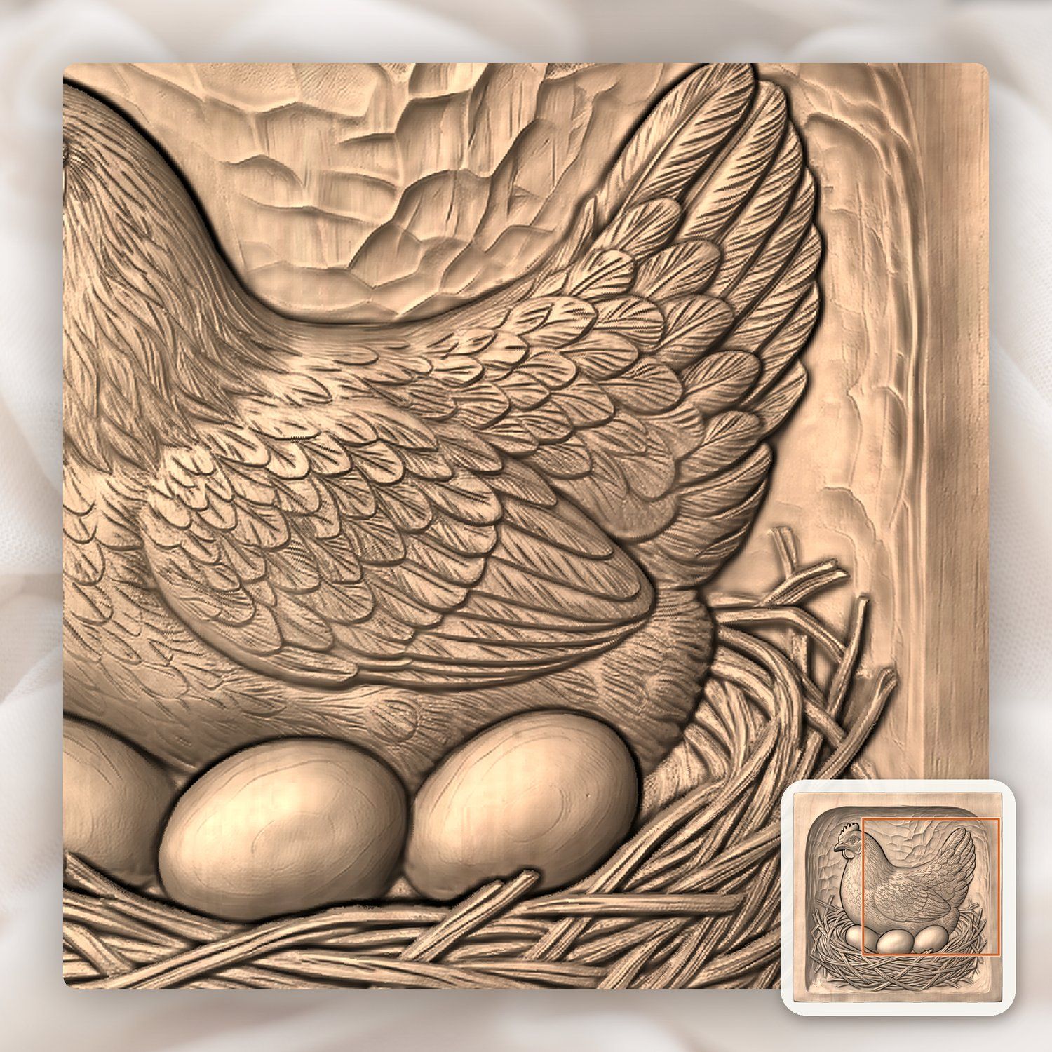 Mother Hen in Nest CNC Relief STL bas-relief STL — view 9