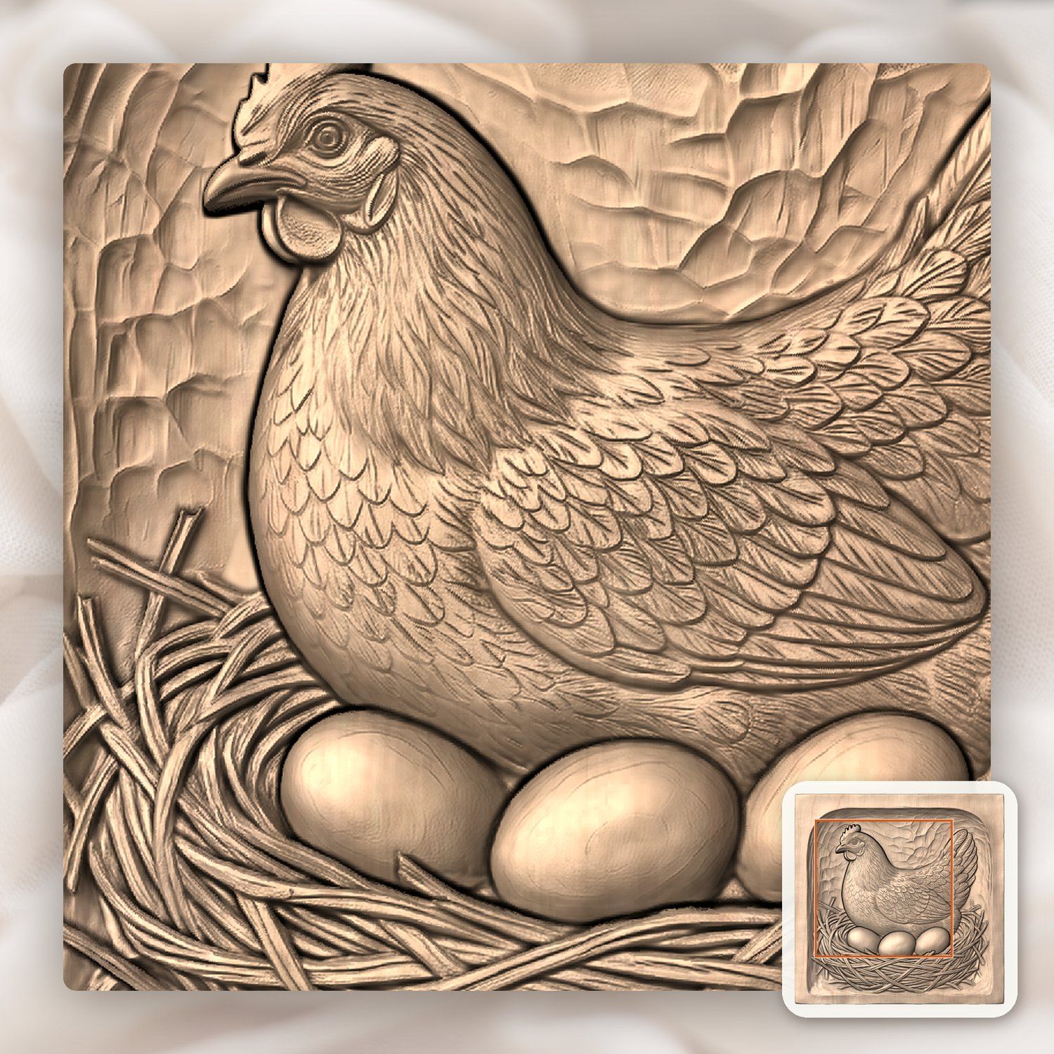Mother Hen in Nest CNC Relief STL bas-relief STL — view 10