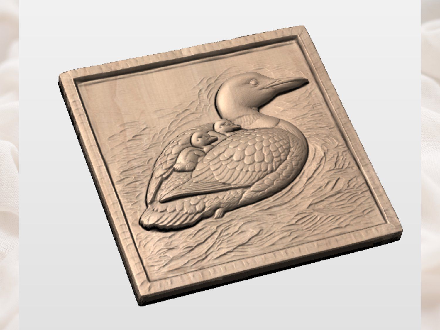 Mother Loon and Chicks Wildlife Wall Art bas-relief STL — view 4