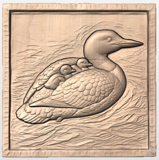 Mother Loon and Chicks Wildlife Wall Art bas-relief STL — view 6