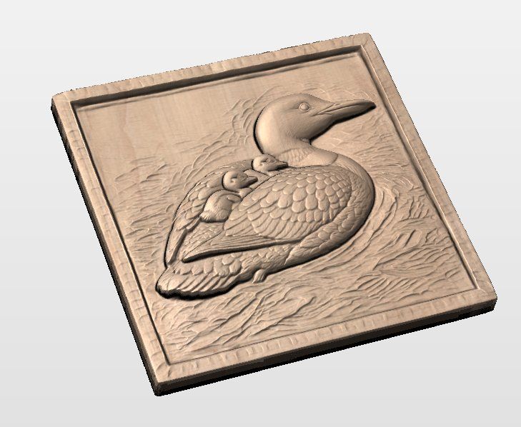 Mother Loon and Chicks Wildlife Wall Art bas-relief STL — view 7